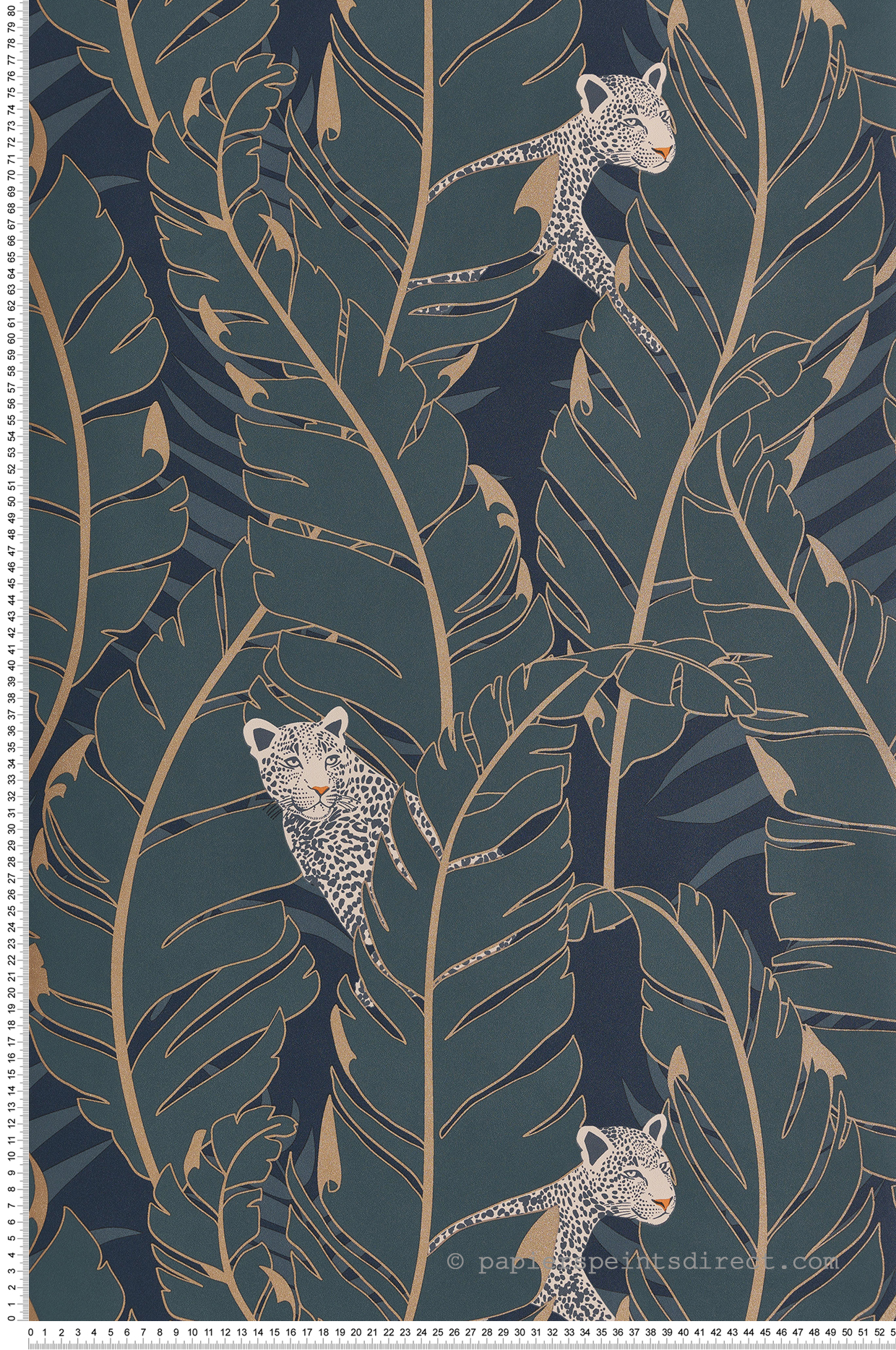 Papier peint Léopard Feuillages bleu - Jardin d'Eden de Lutèce | Réf. LTC-51202801