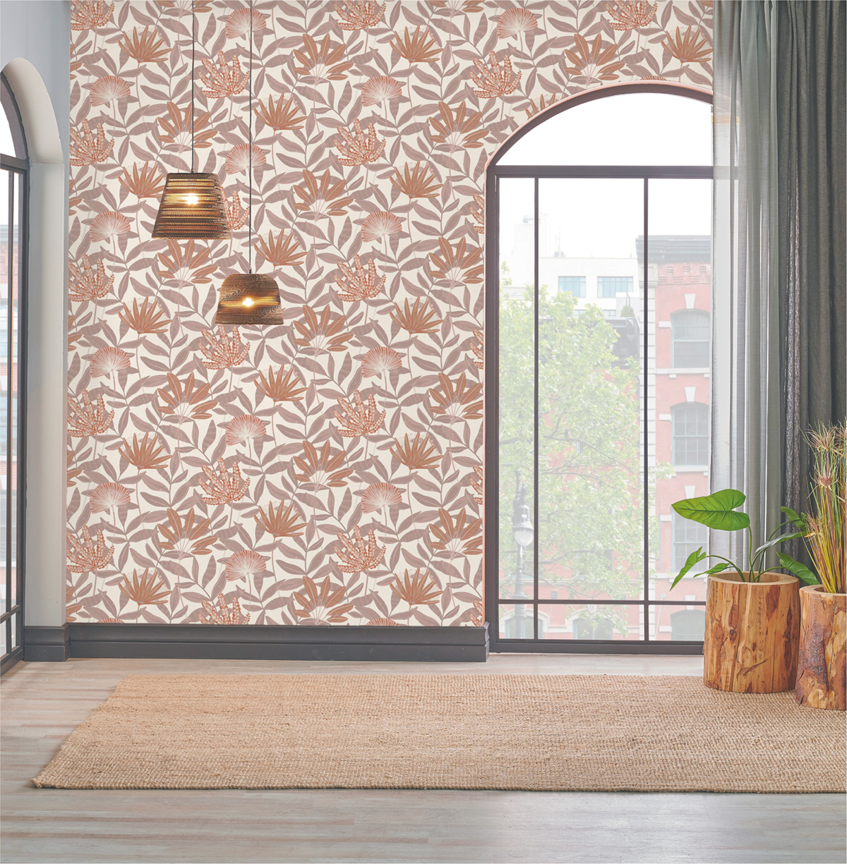 Papier peint Fleuri Capetown terracotta beige lilas - Jardin d'Eden de Lutèce | Réf. LTC-51251305