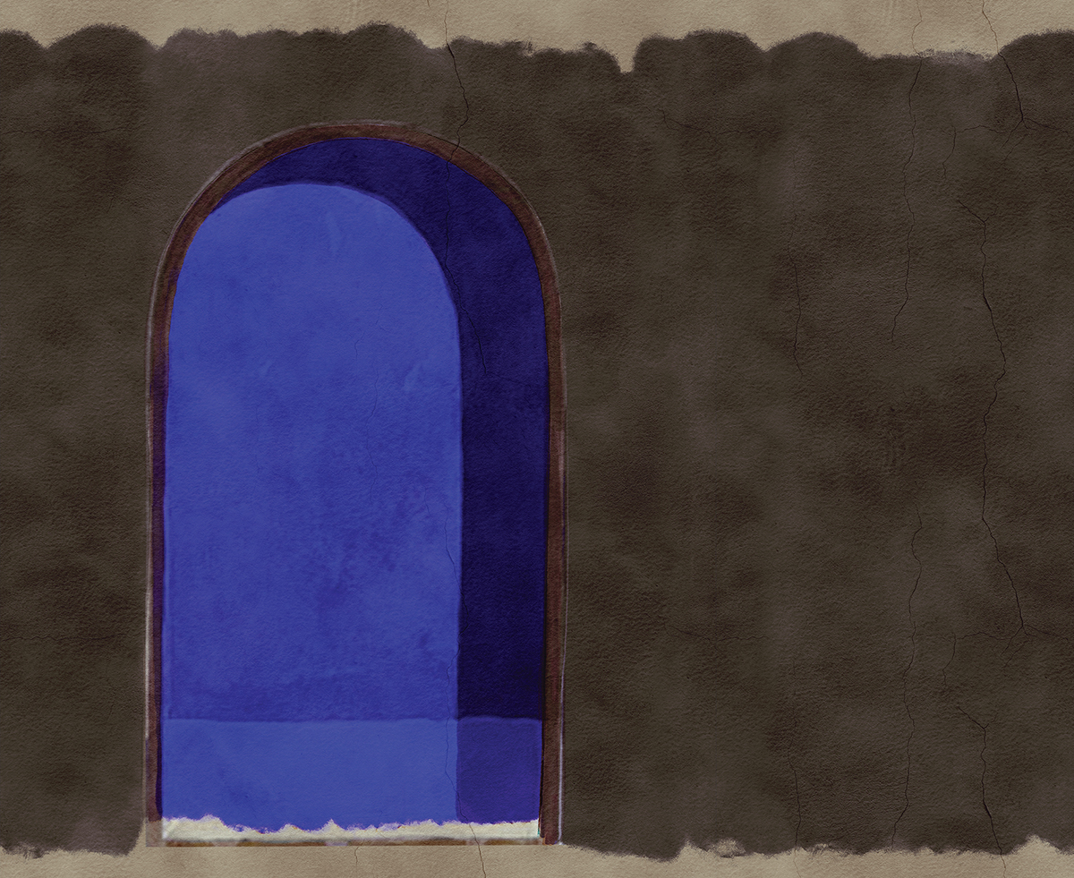 Papier peint panoramique Porte Alcove indigo - A, B et C H260 - Terra de Masureel | Réf. MAS-DGALC102X-260