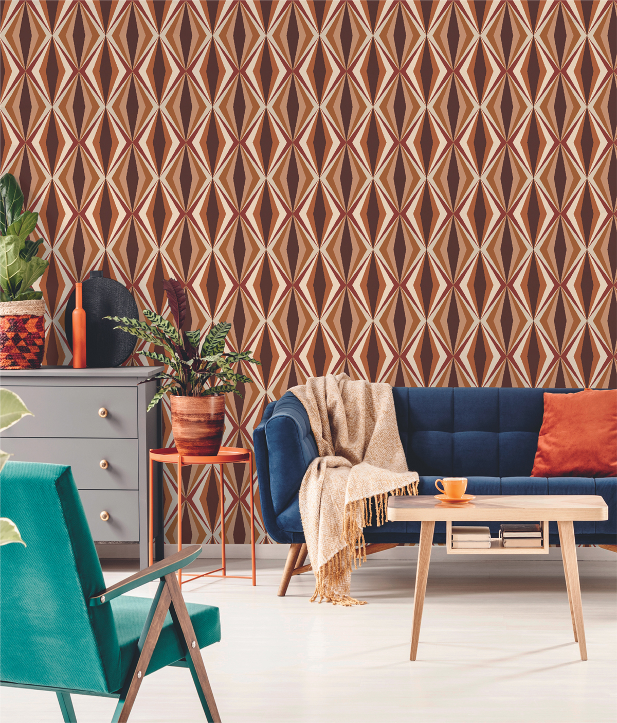 Papier peint Losanges Graphiques orange - Bensimon 2 de Lutèce | AMB Réf. LTC-51173010