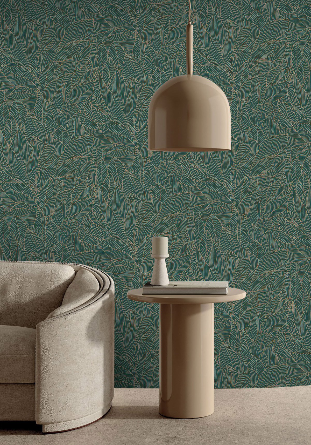Papier peint Nervure de Feuille Hosta bleu pétrole doré - Jardin Félicia de Casamance | Réf. CAS-76602650
