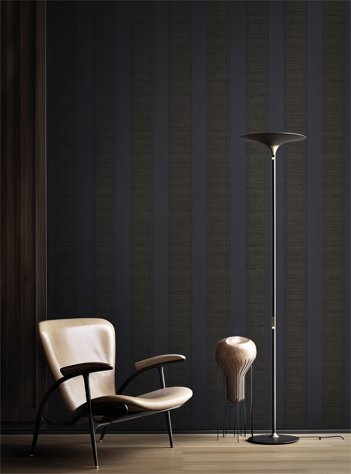 Papier peint Rayure Vintage Texturé bleu jean brun - Opera de Montecolino | Réf. MC-OP33369