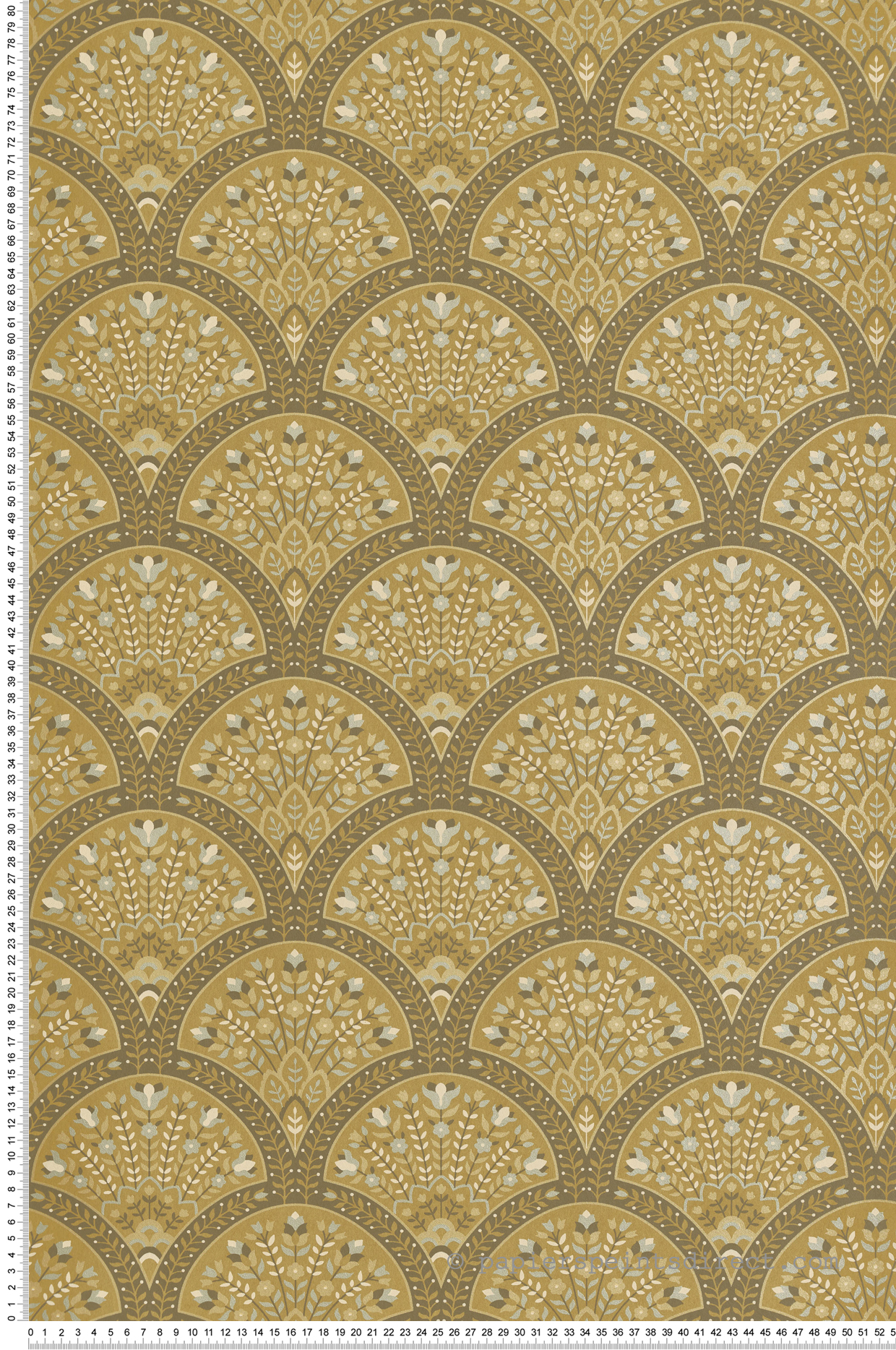 Papier peint Art Déco Wallace jaune moutarde irisé - Heritage de Casadéco | Réf. HETA201192510