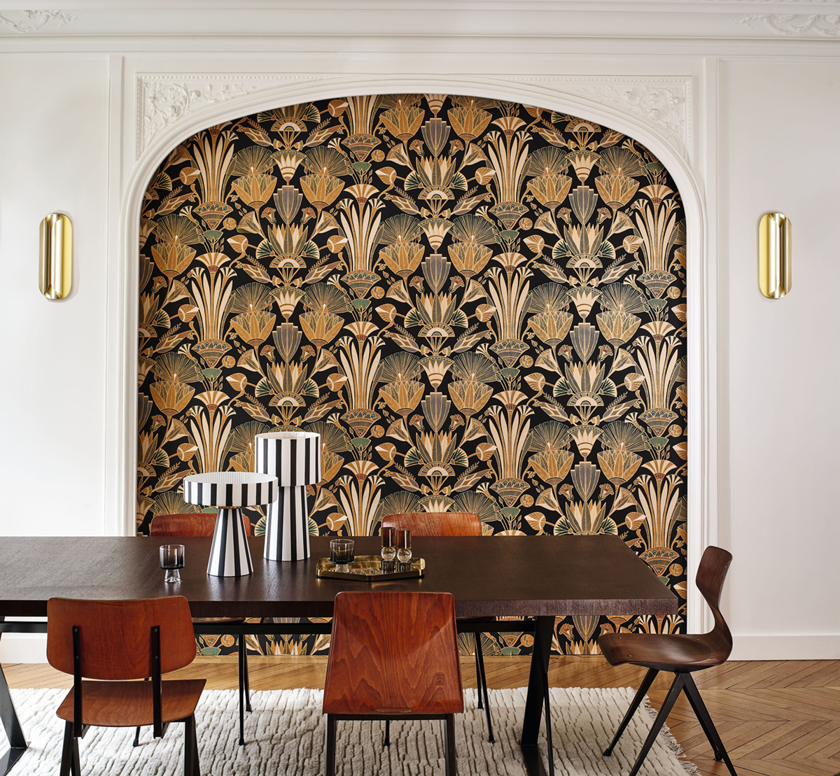 Papier peint Egypte Denderah noir multicolore doré - Bord Du Nil de Casamance AMB2 | Réf. CAS-76130508