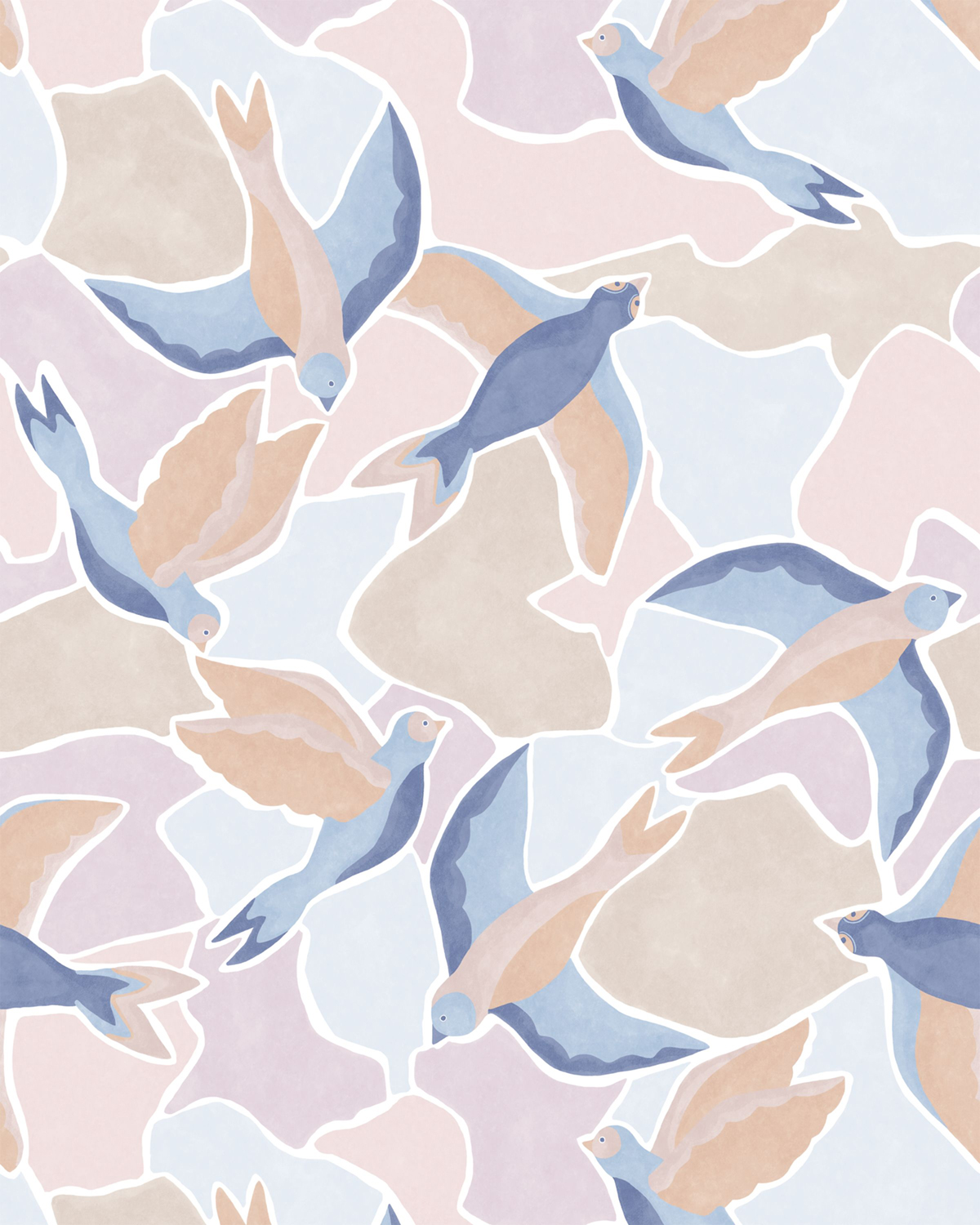 Papier peint panoramique Oiseau Songerie S bleu rose 200x250 - Wonderwalls de Casadéco | Réf. WDWS88996405