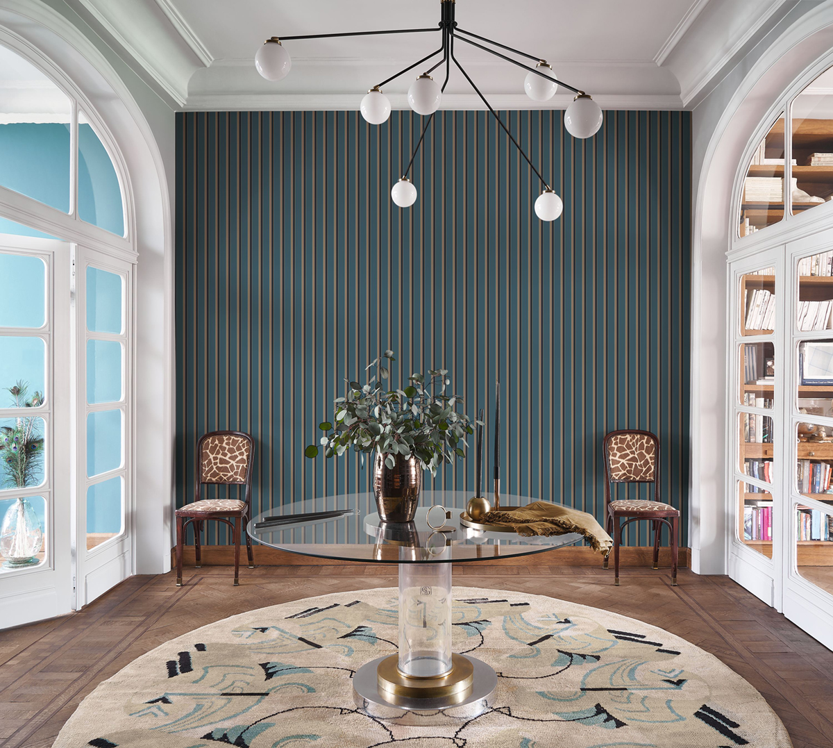 Papier peint Rayure Country Club bleu paon doré - Derby de Casadéco | Réf. DERB89326687