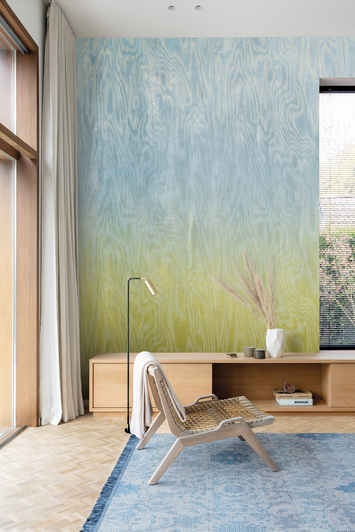 Papier peint panoramique Dégradé Moiré Bois bleu vert citron - A H260 - Wall Designs IV de Masureel | Réf. MAS-DG4MOI1071-260