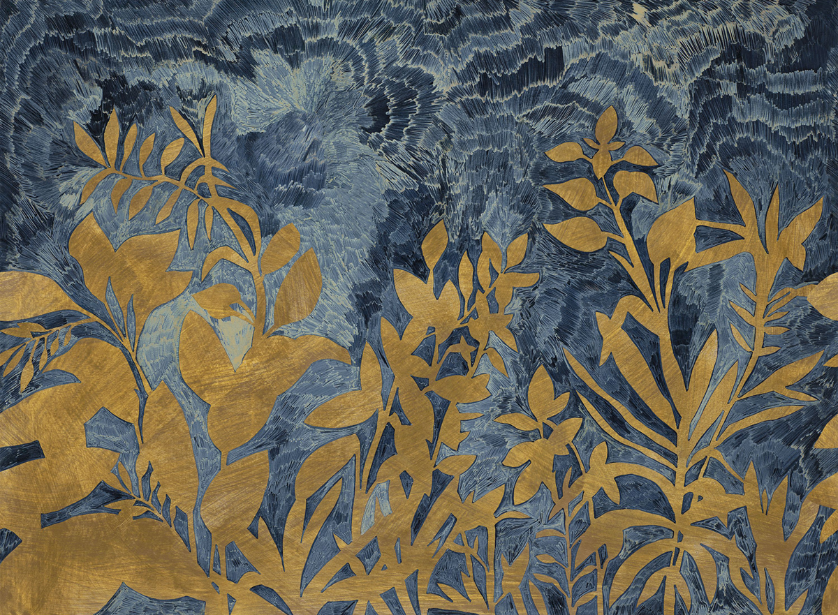 Papier peint Panoramique Fleur De Lune marine doré - Panoramas 2 de Casamance | Réf. CAS-75651934