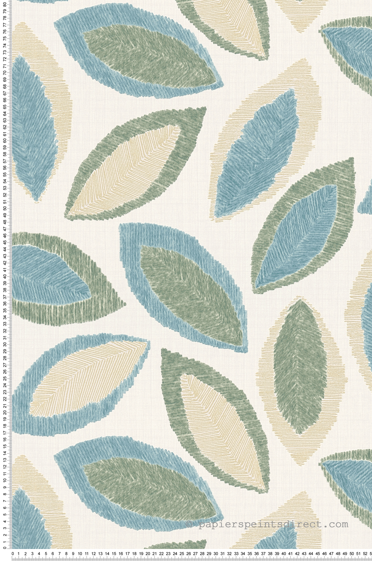 Papier peint Feuille Craft vert bleu - Abaca de Lutèce | Réf. LTC-51232814