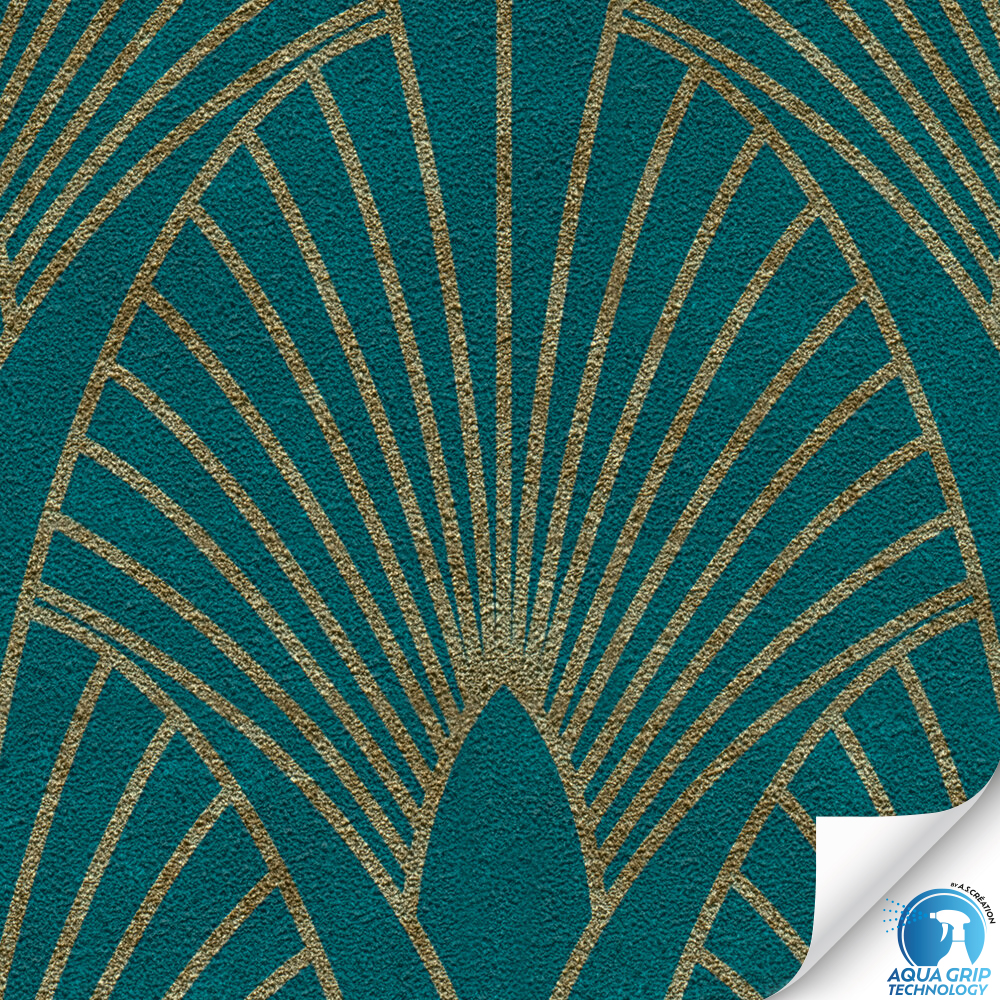 Papier peint préencollé Art Déco Palme bleu canard - Designdrop d'A.S. Création ZOOM | Réf. AS-784931