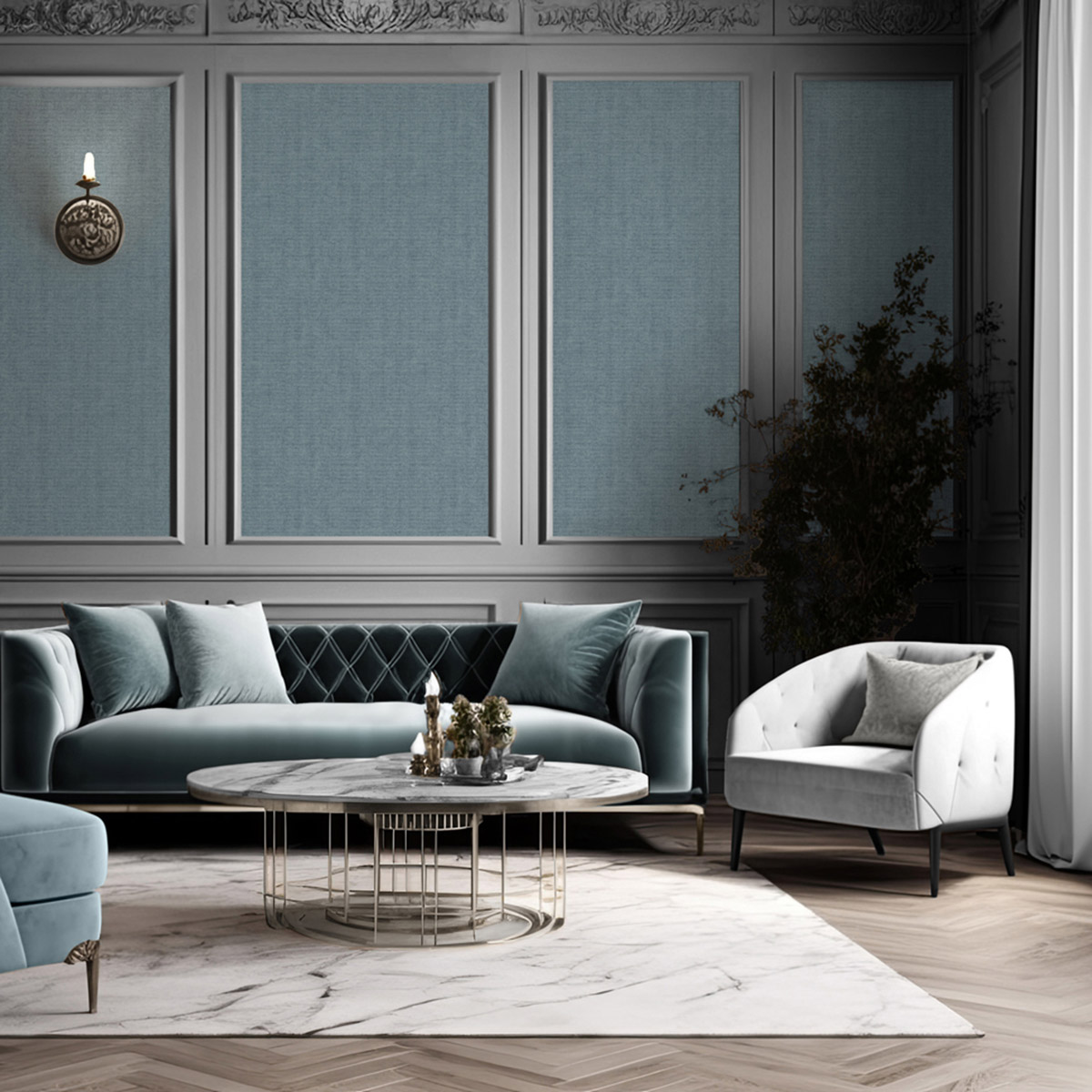 Papier Peint Faux uni Textile Paillettes bleu doré - Venezia d'Ugépa AMB2| Réf. UGP-M67301