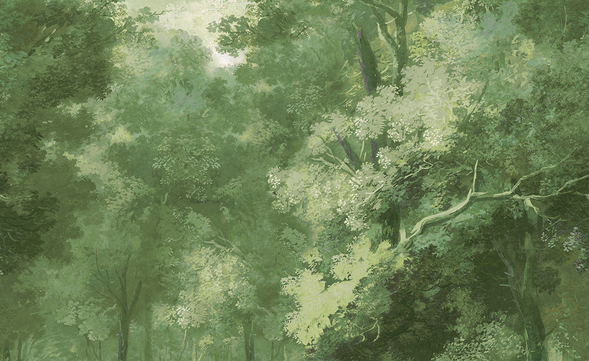 Papier peint panoramique Forêt vert - A, B, C et D H260 - Wall Designs IV de Masureel | Réf. MAS-DG4WOO102X-260