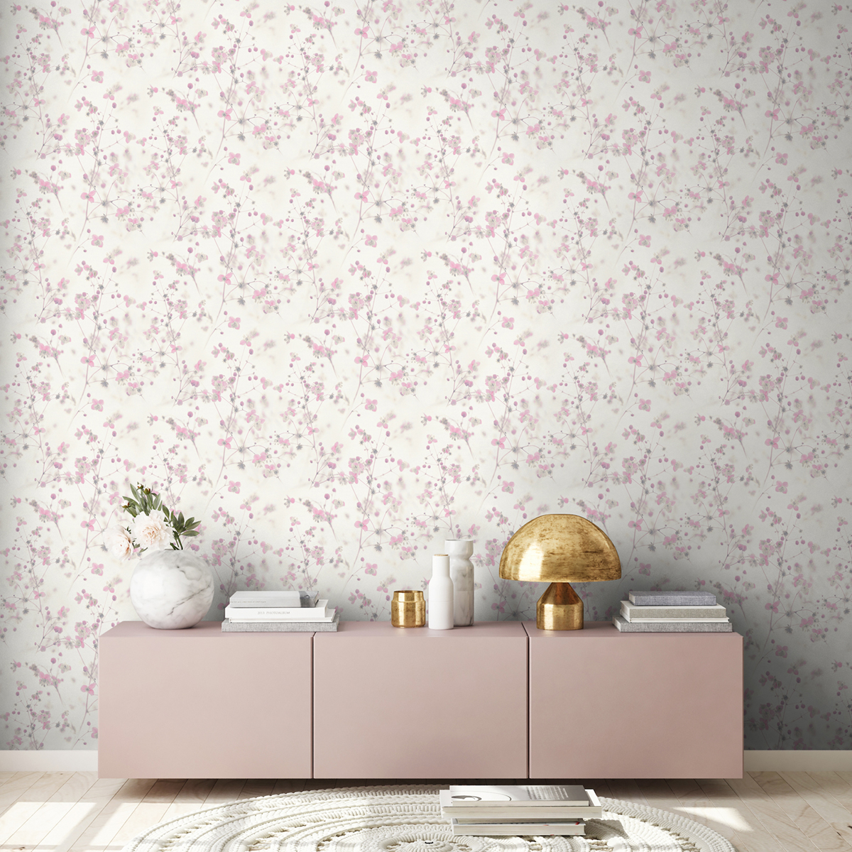 Papier peint Branche Fleurie Harmonie rose  - Pintwalls d'A.S. Création | Réf. AS-387264