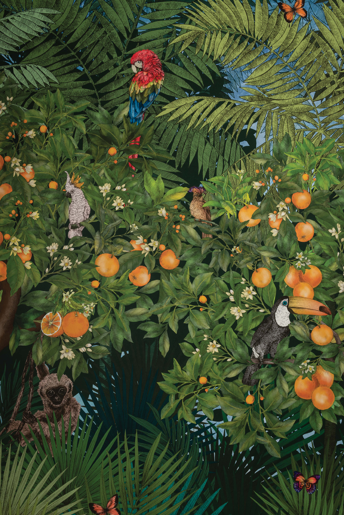 Papier peint panoramique Jardin Orange Grove vert - DayDreams et The Wallpaper Collection de Matthew Williamson | Réf. OSB-W7493-01