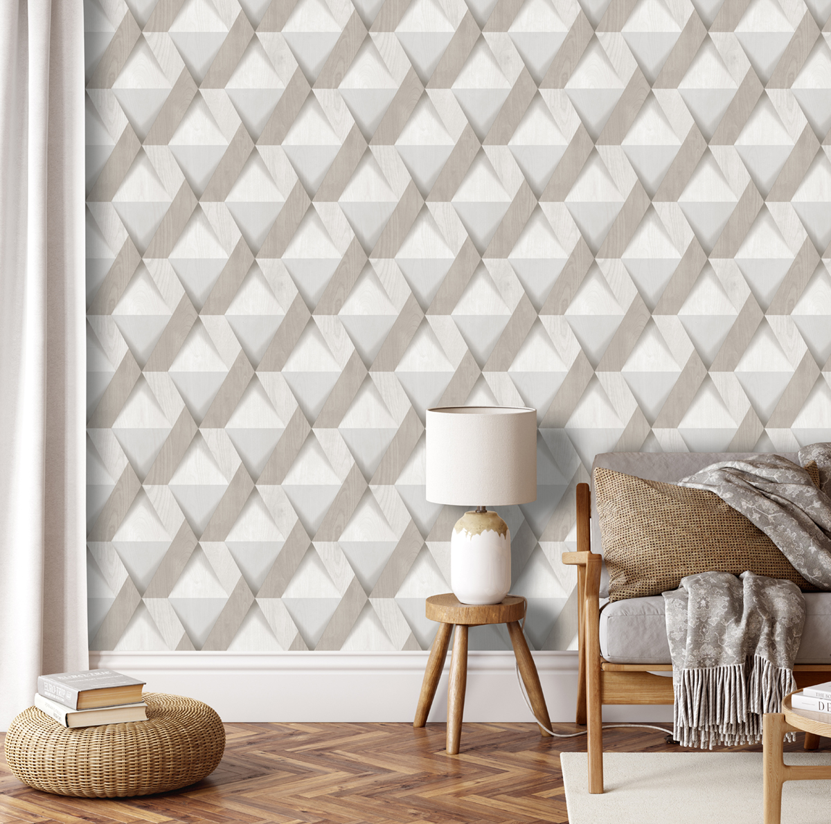 Papier Peint Bois Moderne Losange grège - Nomade d'Ugépa | Réf. UGP-M69107