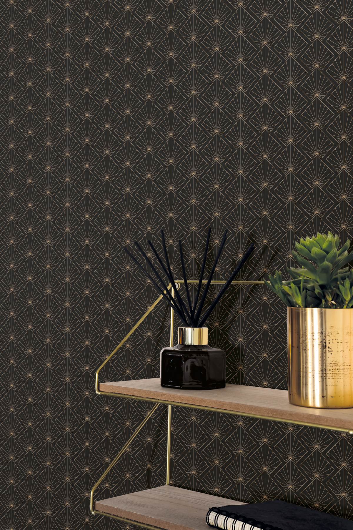 Papier peint Art Déco Sunrise noir or - Moonlight de Casélio | Réf. MLG101232099