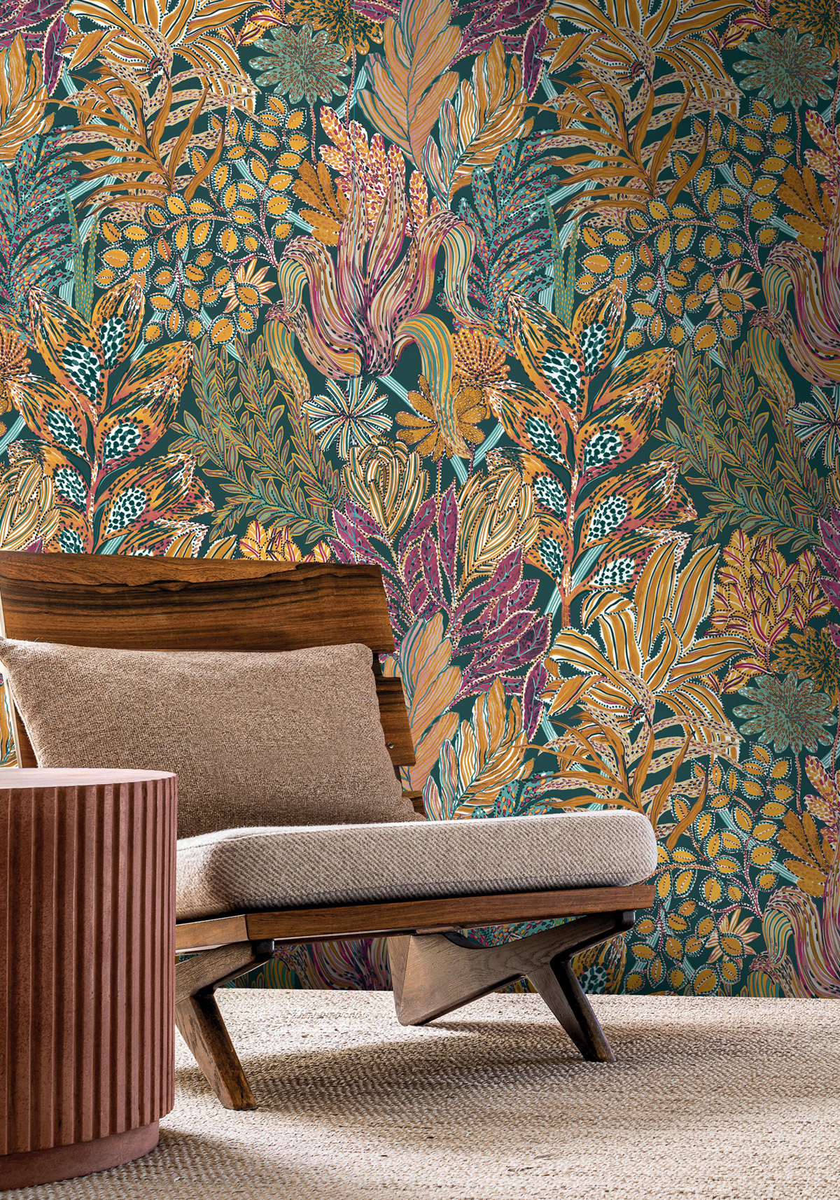 Papier peint Jungle Borromée multicolore - Jardin Félicia de Casamance AMB2| Réf. CAS-A74320936