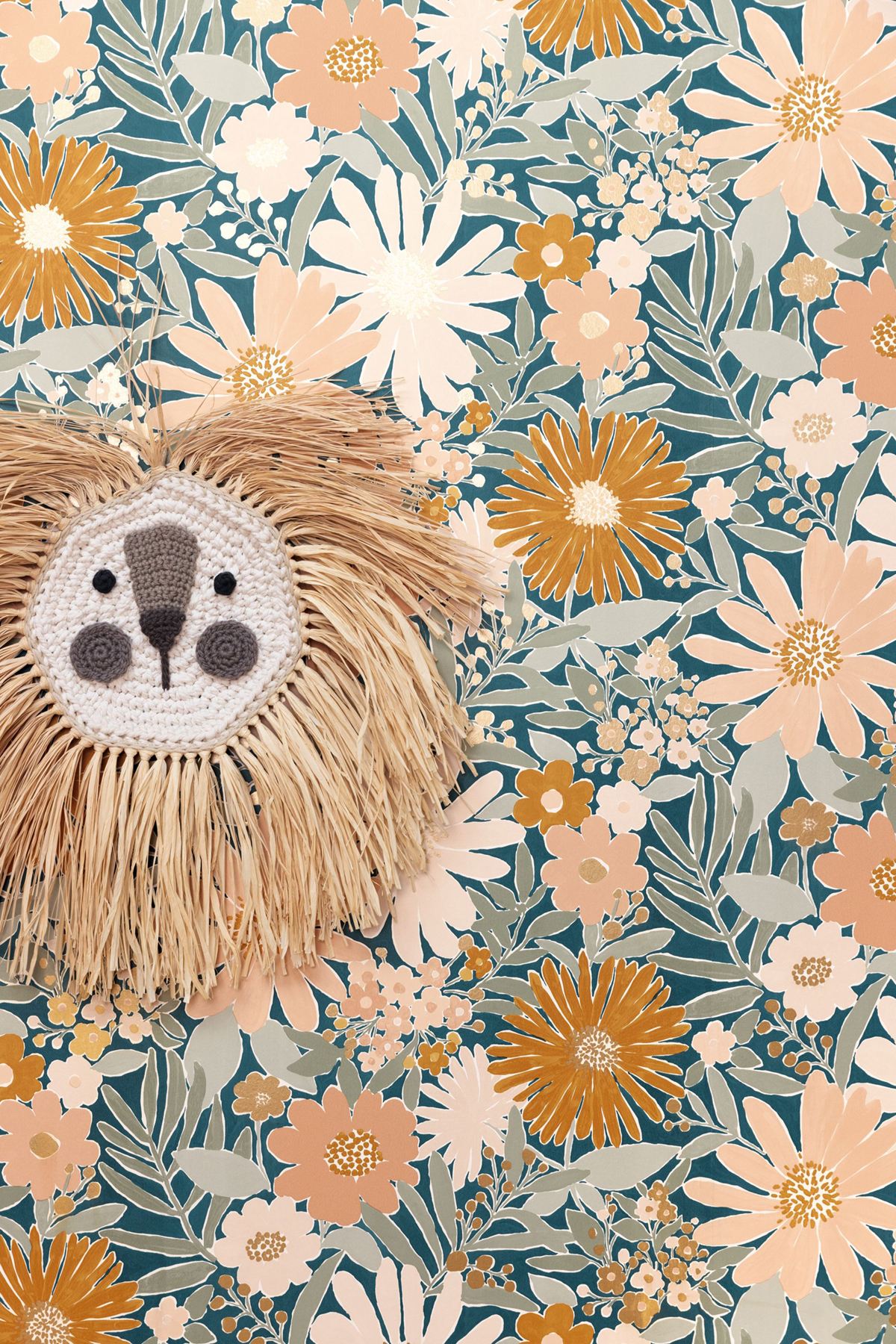 Papier peint Marguerite Fleur moutarde bleu canard - Let's Go Girls! de Casélio AMB3 | Réf. LGG104436498