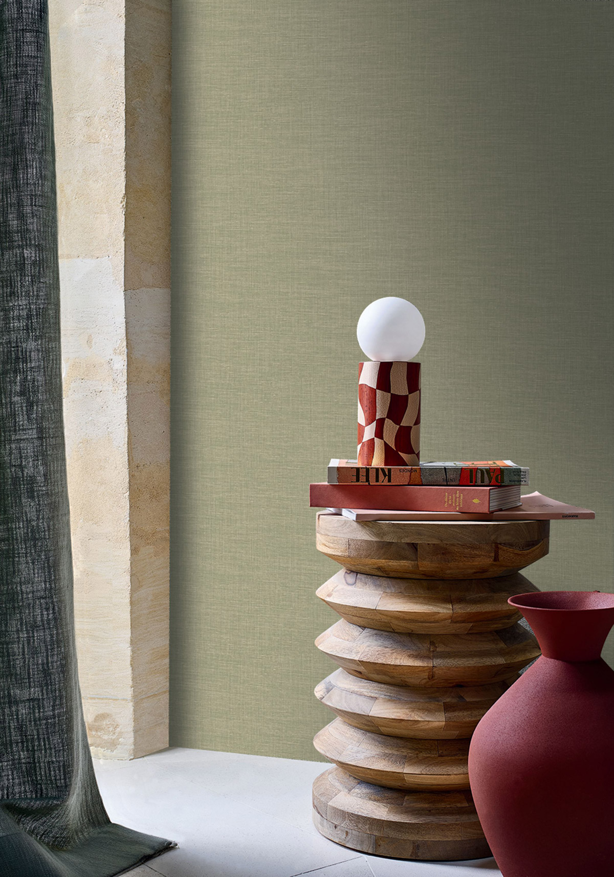 Papier peint Lin Shinok vert cactus - Le Lin 3 de Casamance | Réf. CAS-F73811009