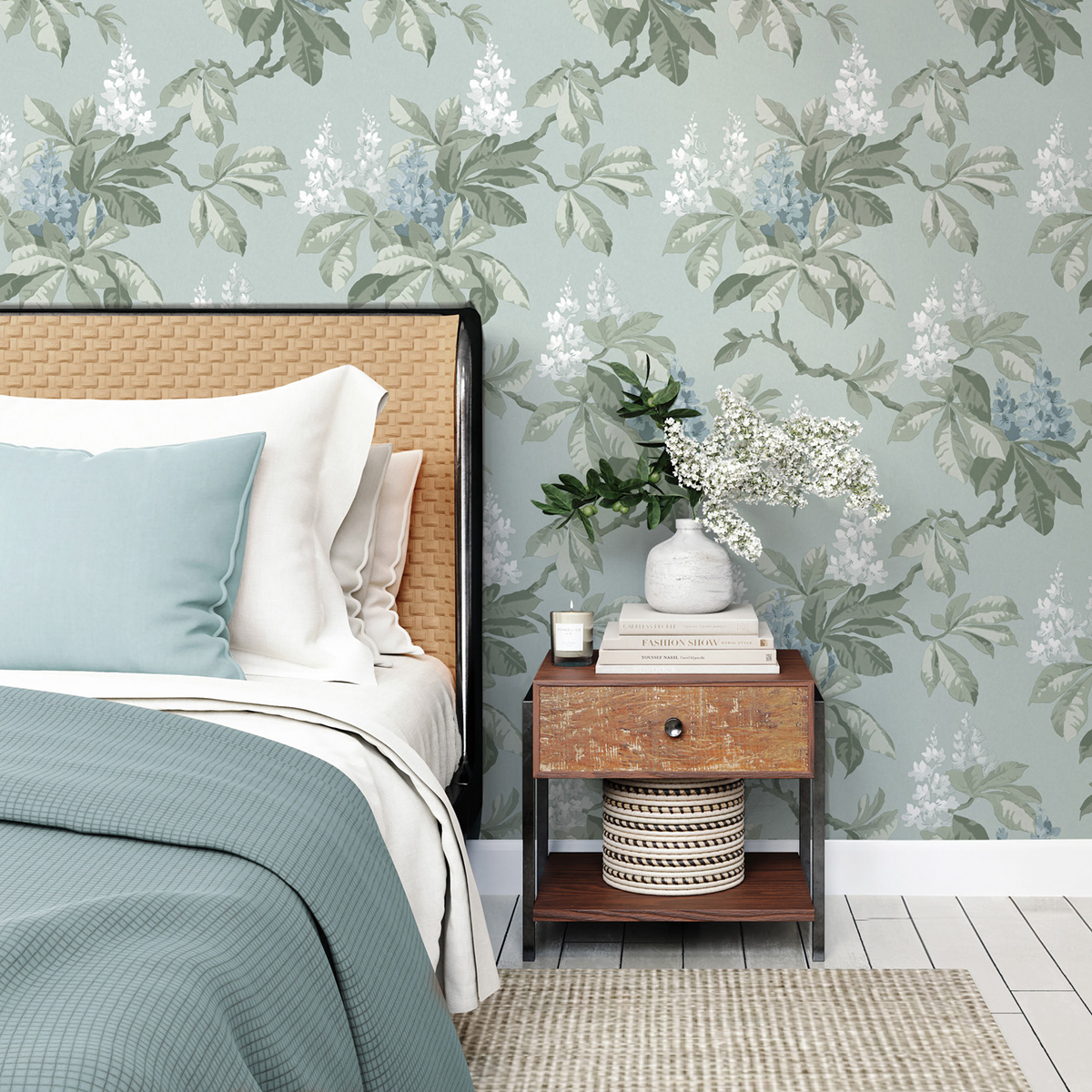 Papier peint Floral Chestnut Vintage bleu clair - Beaux Arts de Lutèce | Réf. LTC-M1819