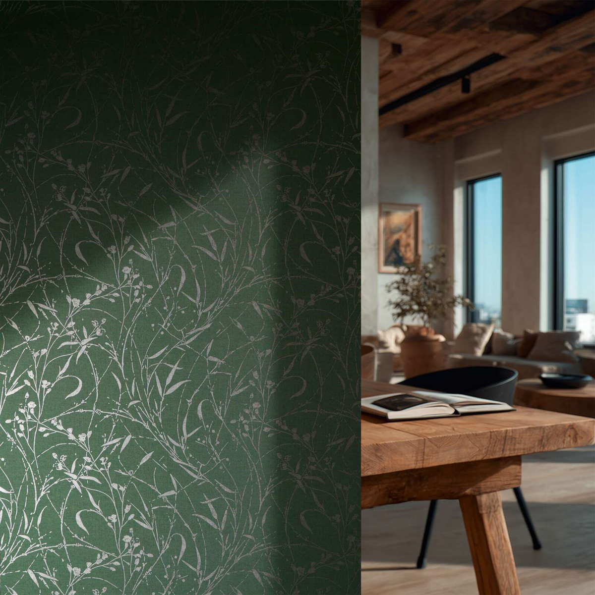Papier peint Botanique Feuillage vert argenté - Vibes & Styles d'A.S. Création AMB4| Réf. AS-790045