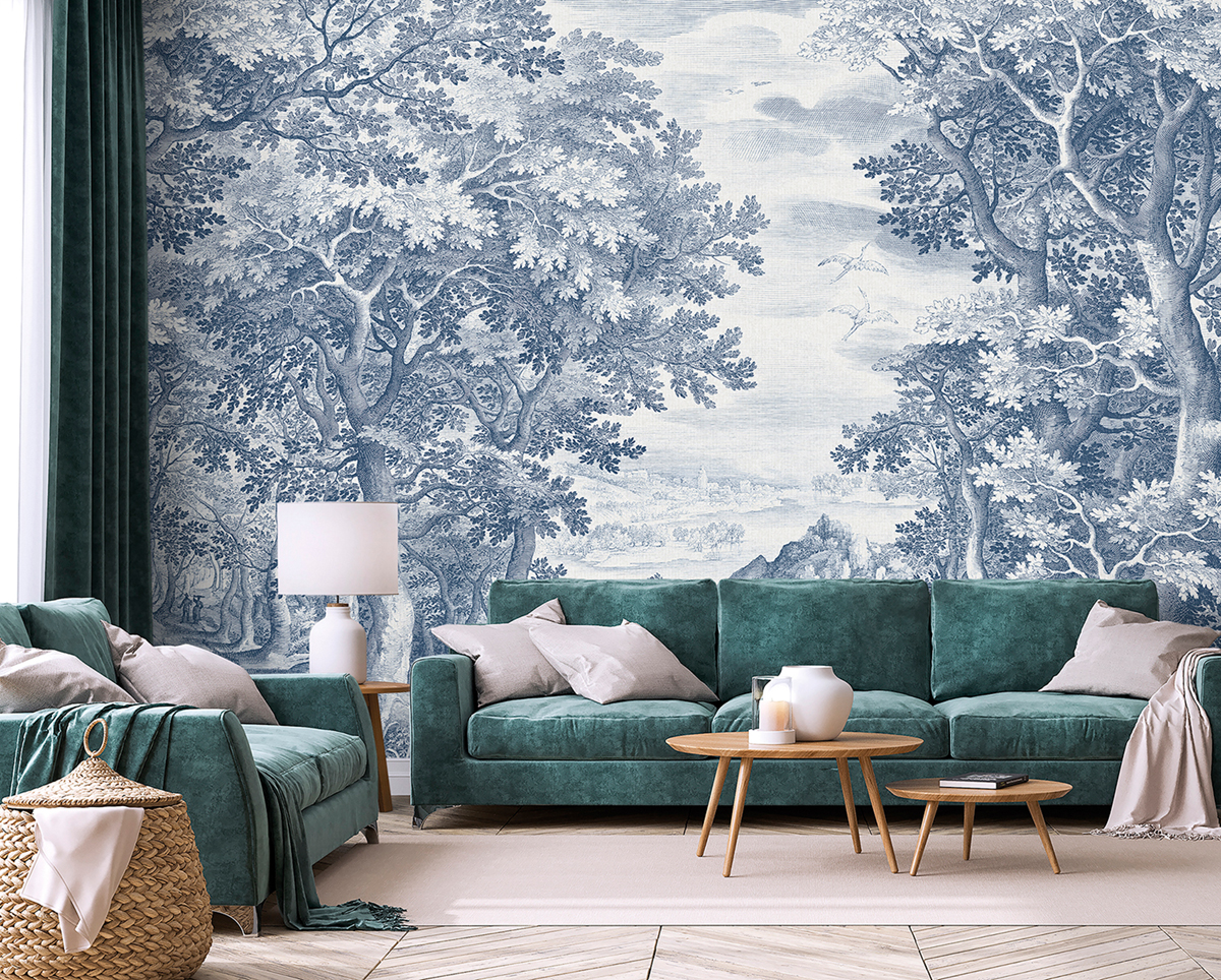 Papier peint panoramique Paysage Vintage Lorelei bleu marine - Panorama 2 de Lutèce | Réf. LTC-PAN1612C