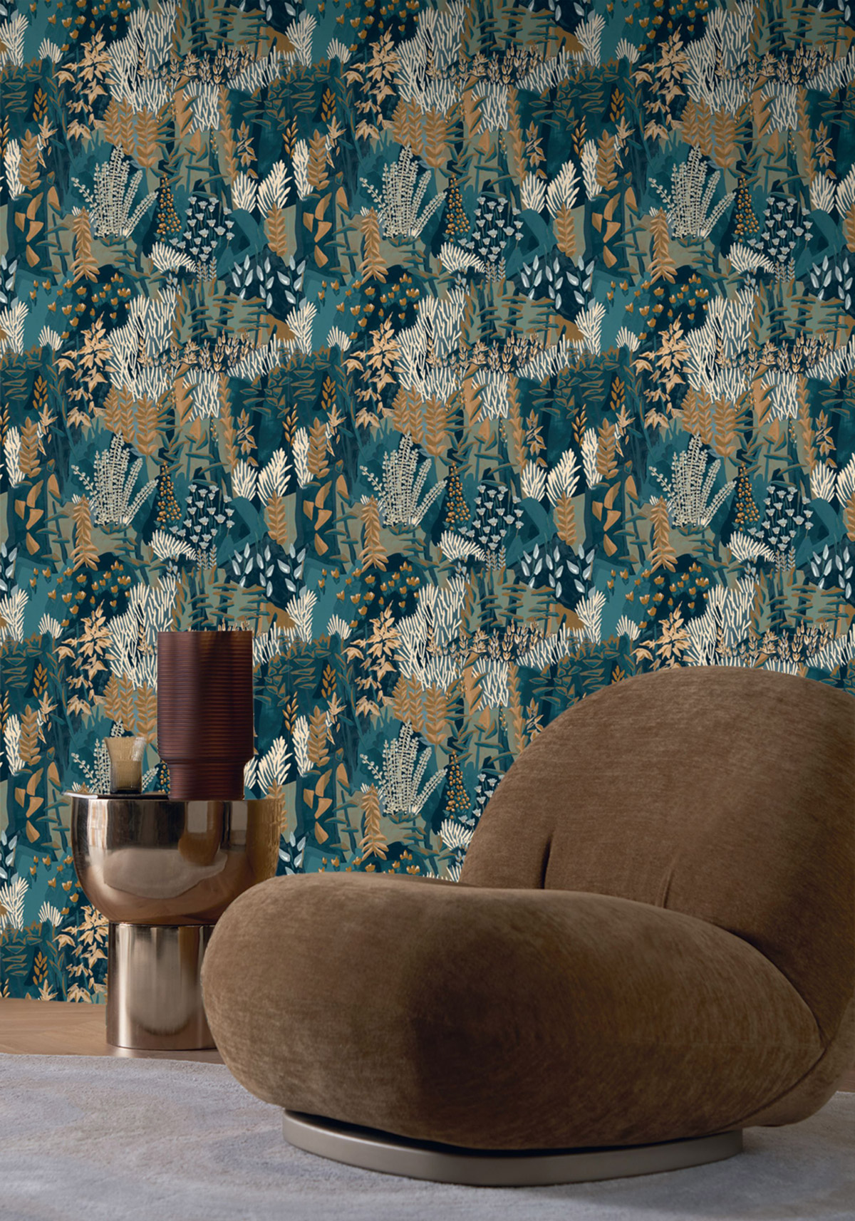 Papier peint Jardin Fleuri Erica bleu paon - Jardin Félicia de Casamance | Réf. CAS-76570406