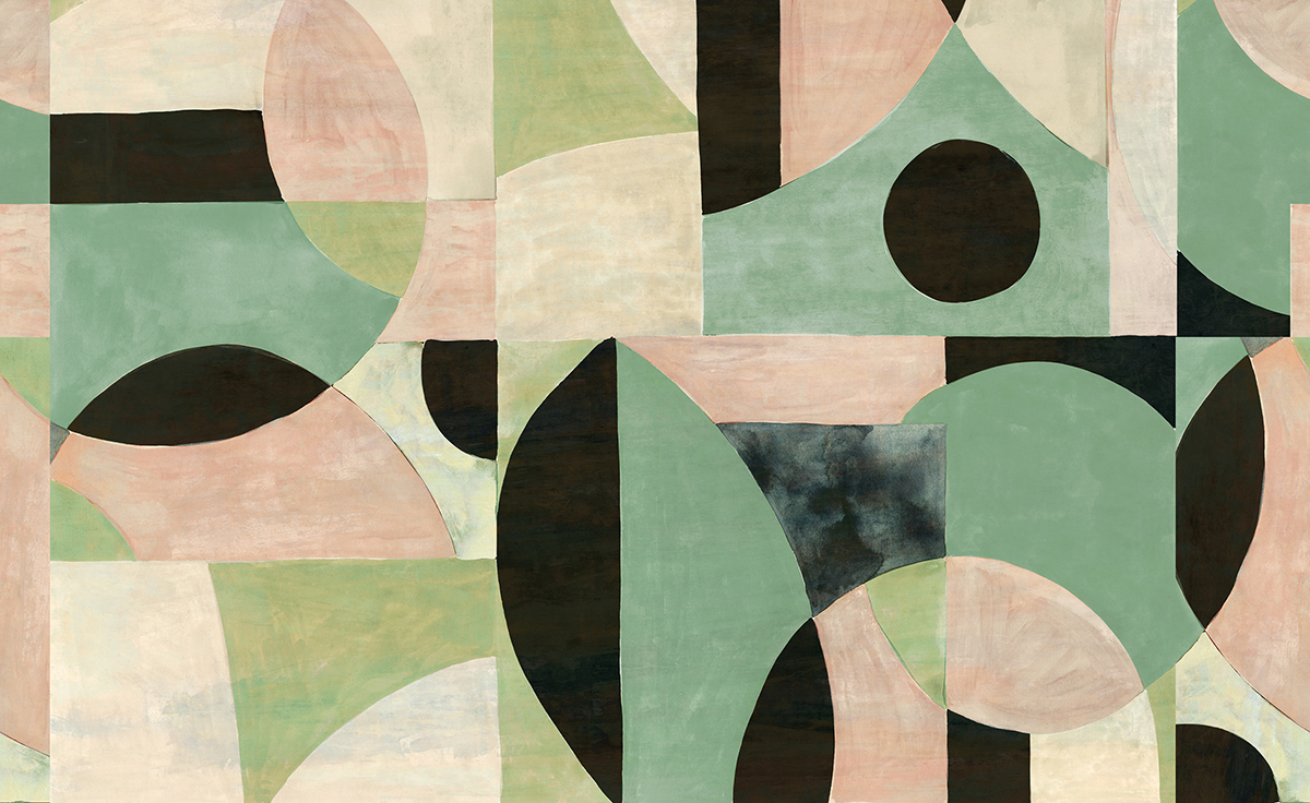 Papier peint panoramique Géométrique Patina vert rose - A, B, C et D H260 - Wall Designs IV de Masureel | Réf. MAS-DG4ILA105X-260