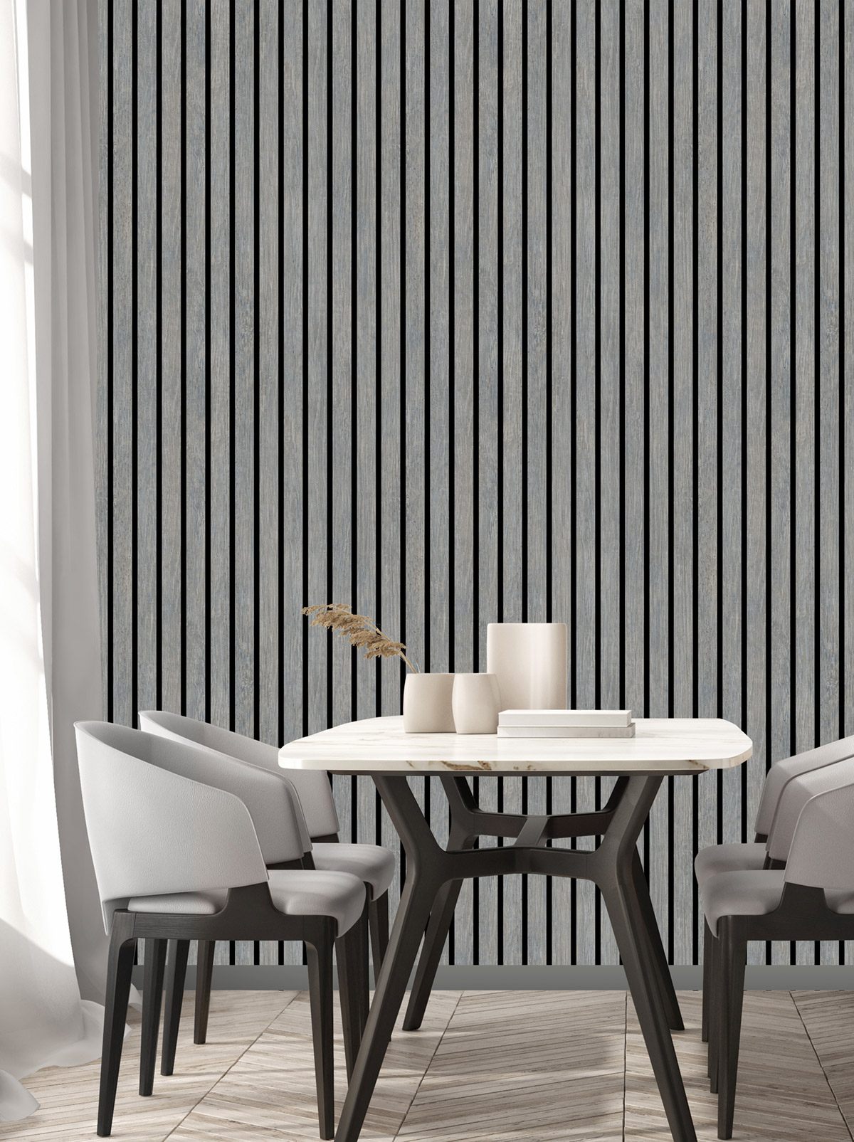 Papier peint Tasseau Bois Vertical gris bleu - Brut d'Ugépa | Réf. UGP-M80209