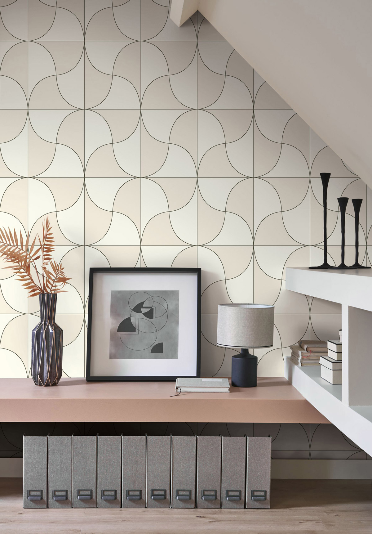 Papier peint Carré Virevolte Métallisé noir blanc nacré - Alchimie de Casadéco | Réf. ALMI89939041