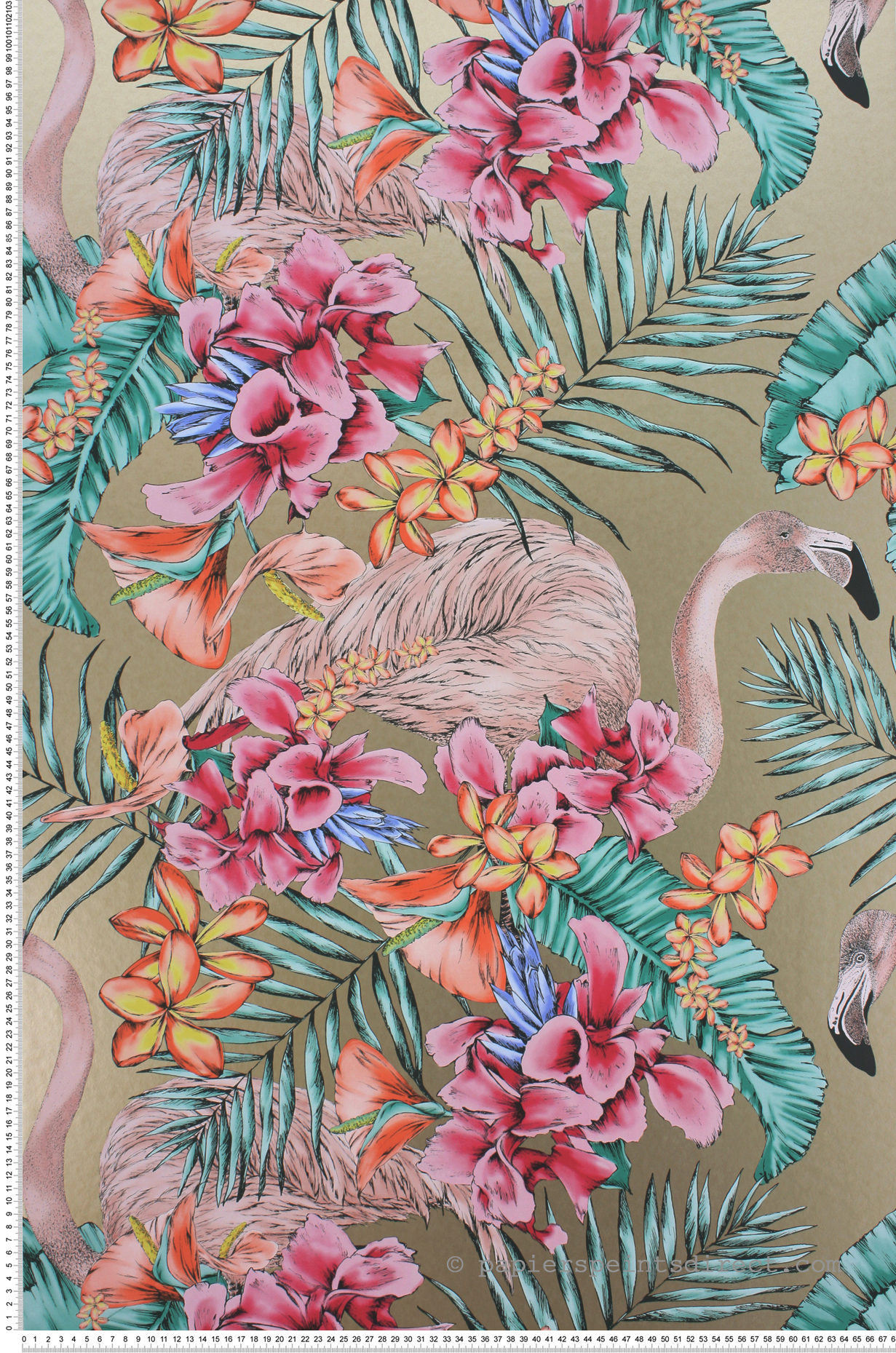 Papier peint Flamant Rose et Fleur doré - The Wallpaper Collection de Matthew Williamson | Réf. OSB-W6800-07