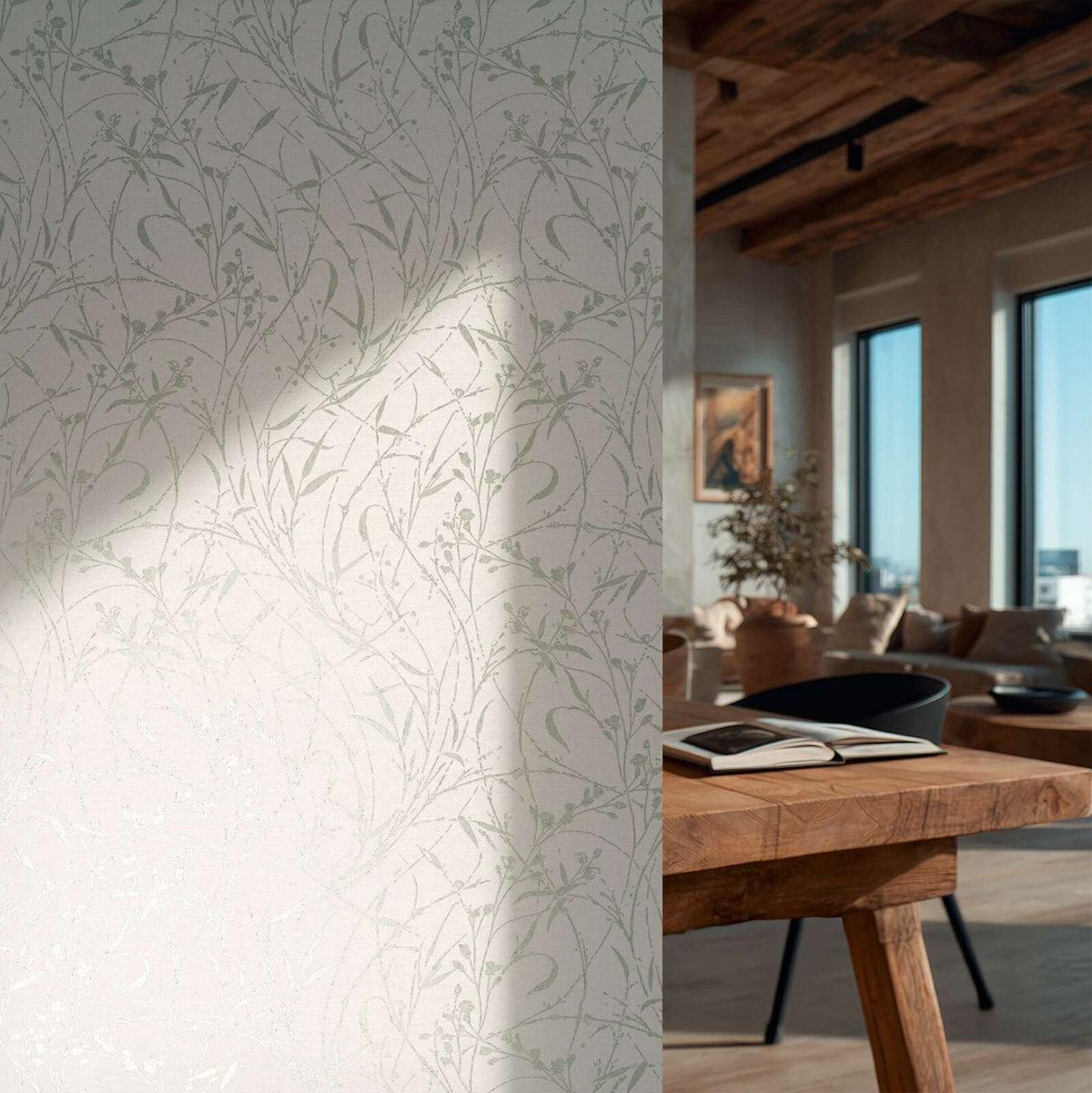 Papier peint Botanique Feuillage blanc cassé argenté - Vibes & Styles d'A.S. Création AMB4| Réf. AS-790044