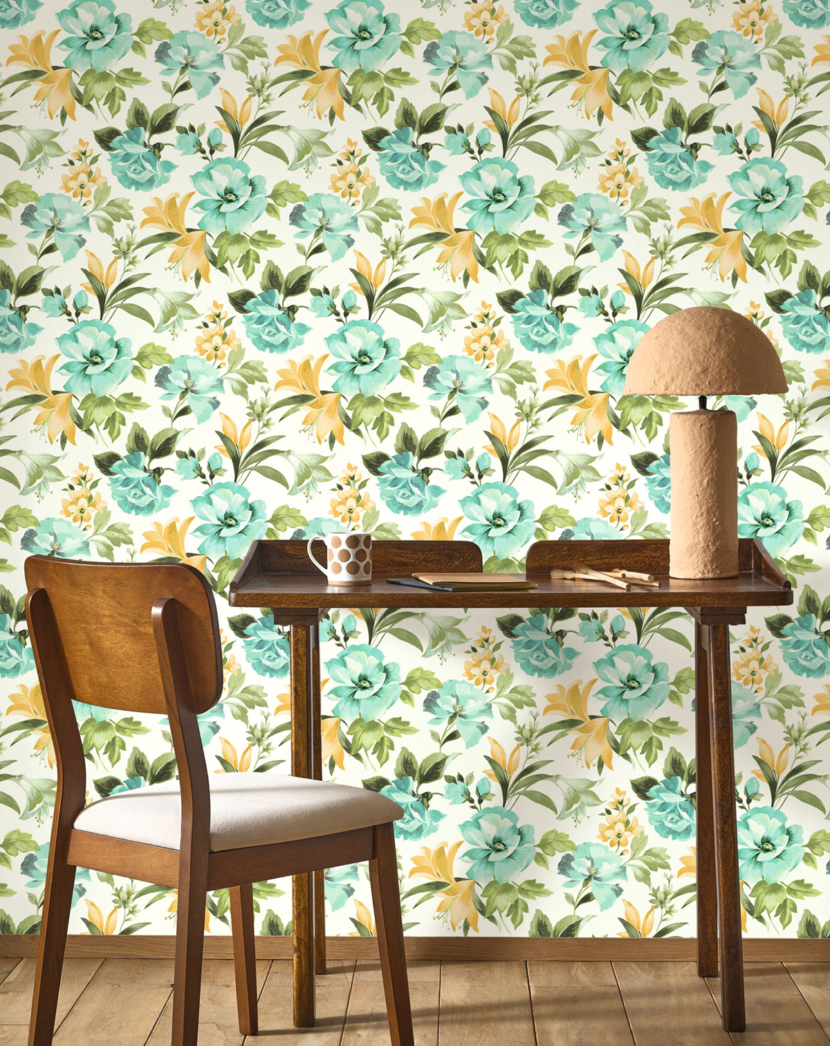 Papier peint Bouquet d'été vert jaune - Le Beau Jardin de Casadéco | Réf. BJAR202576706