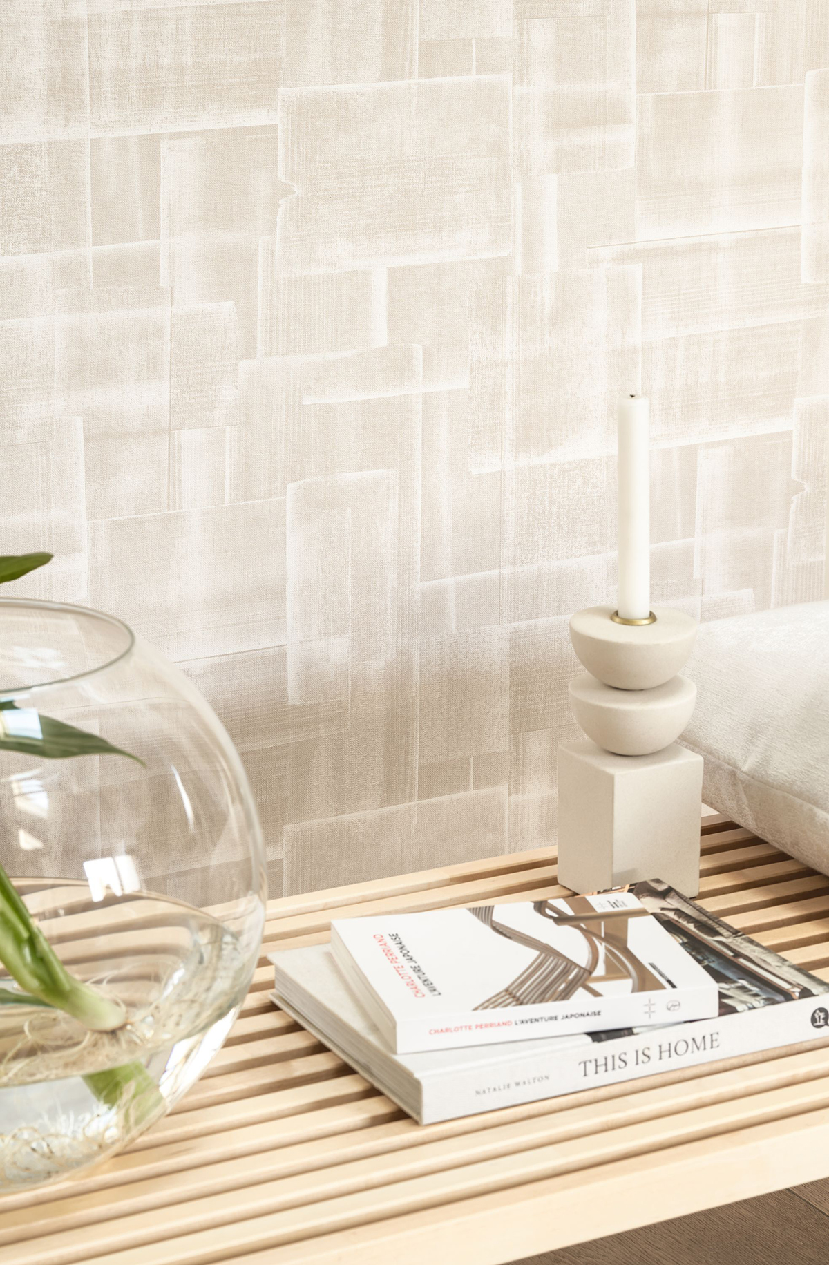 Papier peint Moderne Patch beige lin - Gingko de Casadéco | Réf. GINK86231111