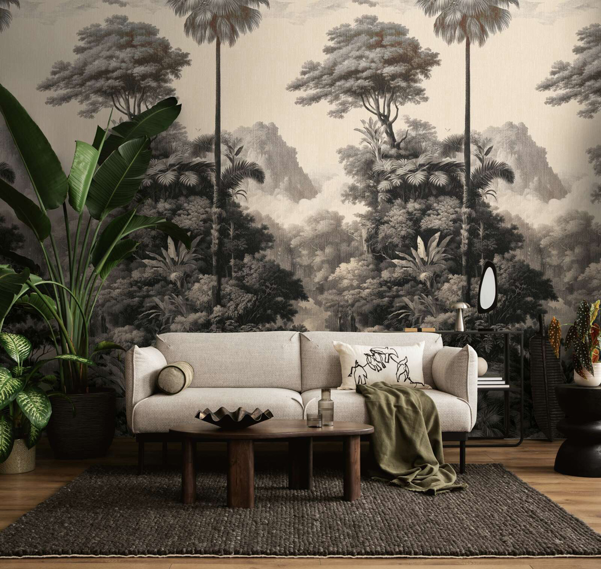 Papier peint panoramique Jungle Gravure gris - Vibes & Styles d'A.S. Création AMB4| Réf. AS-792169