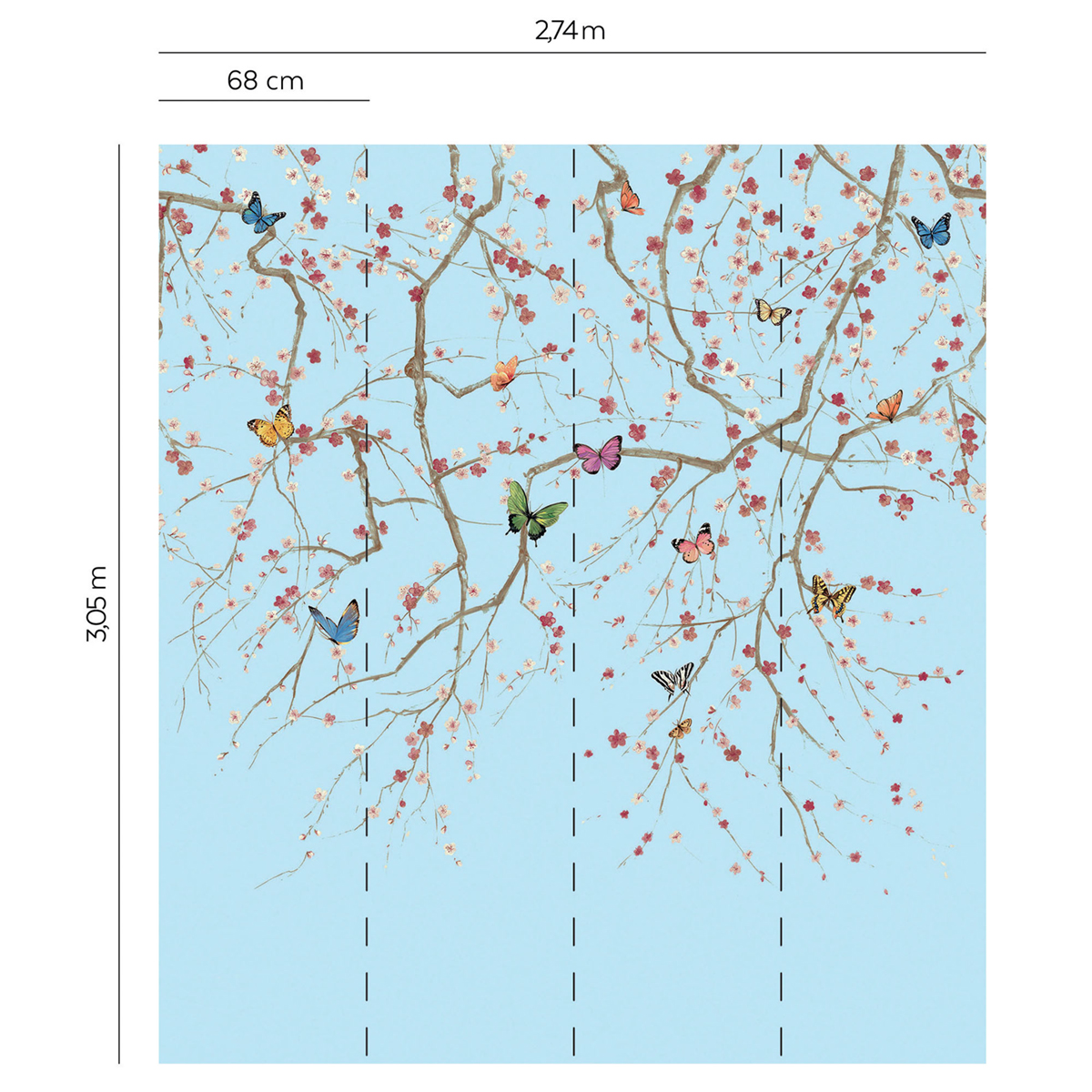Papier peint panoramique Papillon Japonais bleu ciel - Daisy Bennett d'Initiales | Réf. INI-DB31300M
