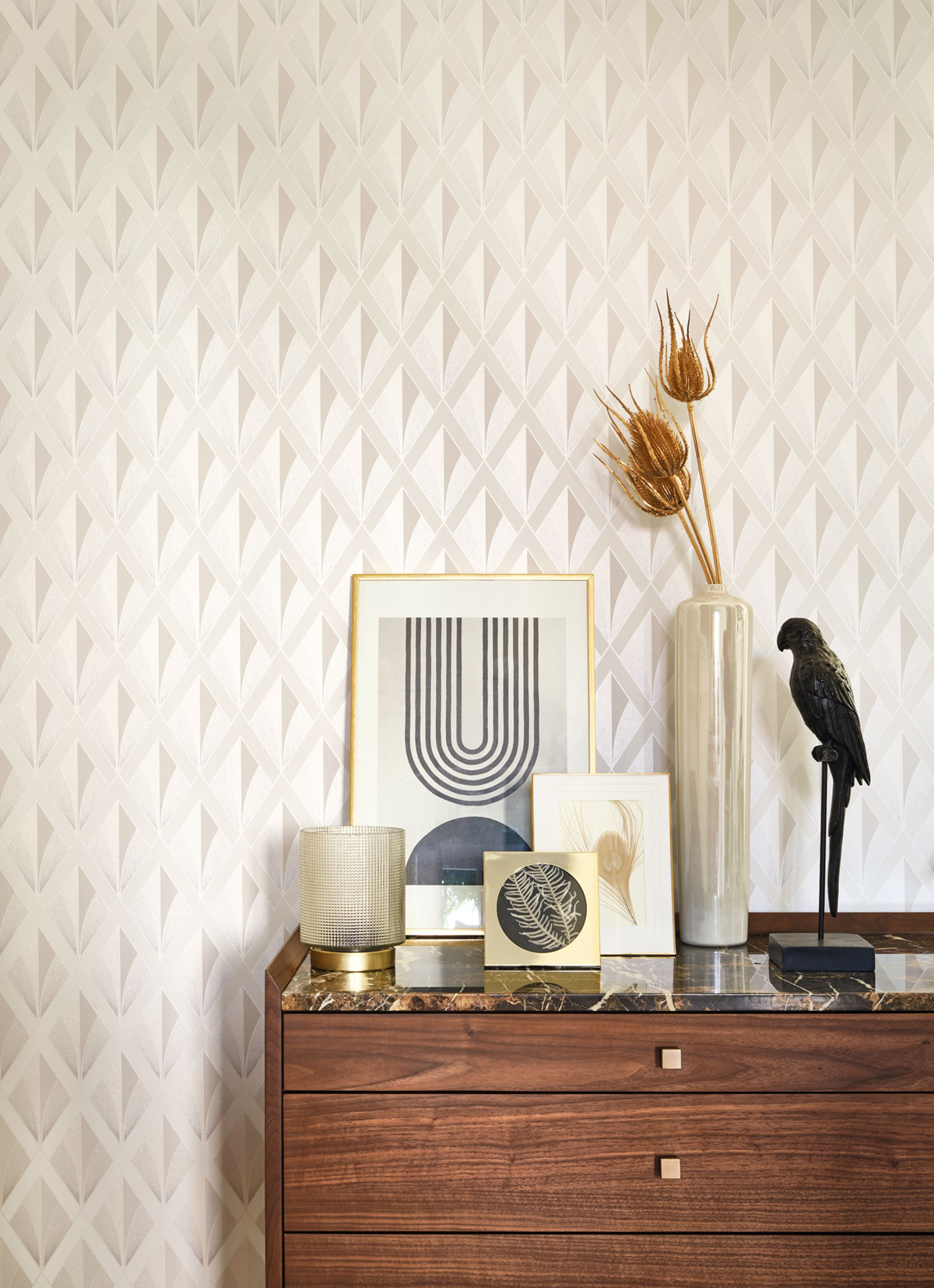 Papier peint Losange Art Déco Chrysler blanc nacré - Twenties de Casadéco | Réf. TWNT88670222