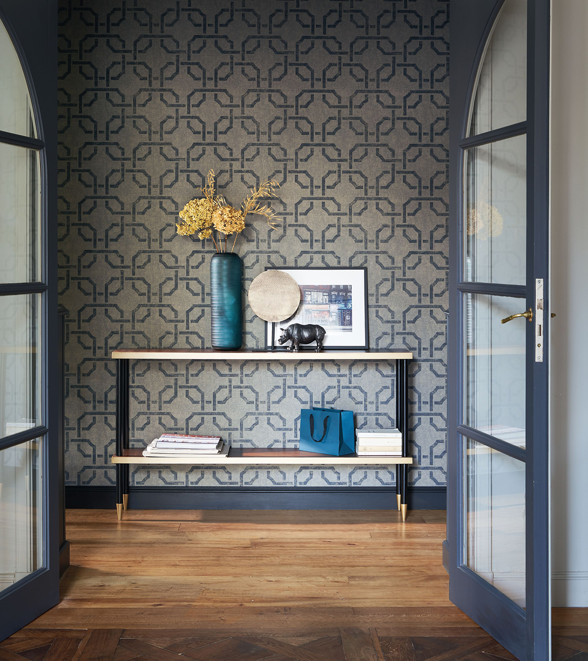 Papier peint Géométrique Mosaïque bleu et doré - Vienne de Casadéco | Réf. VIEN87356507