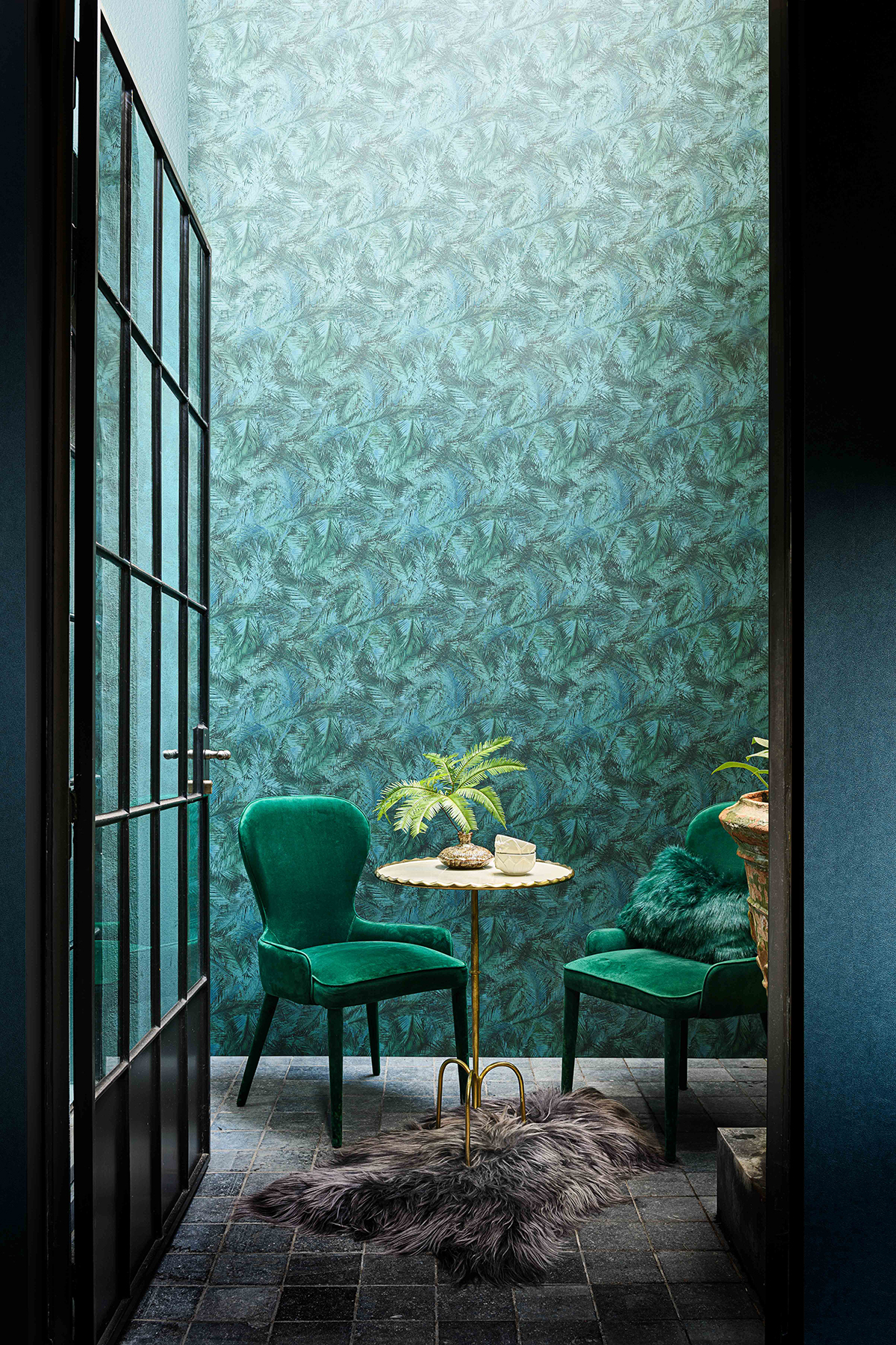 Papier peint Palme Oasis vert paon - Explore de Lutèce | AMB LTC-EXP563