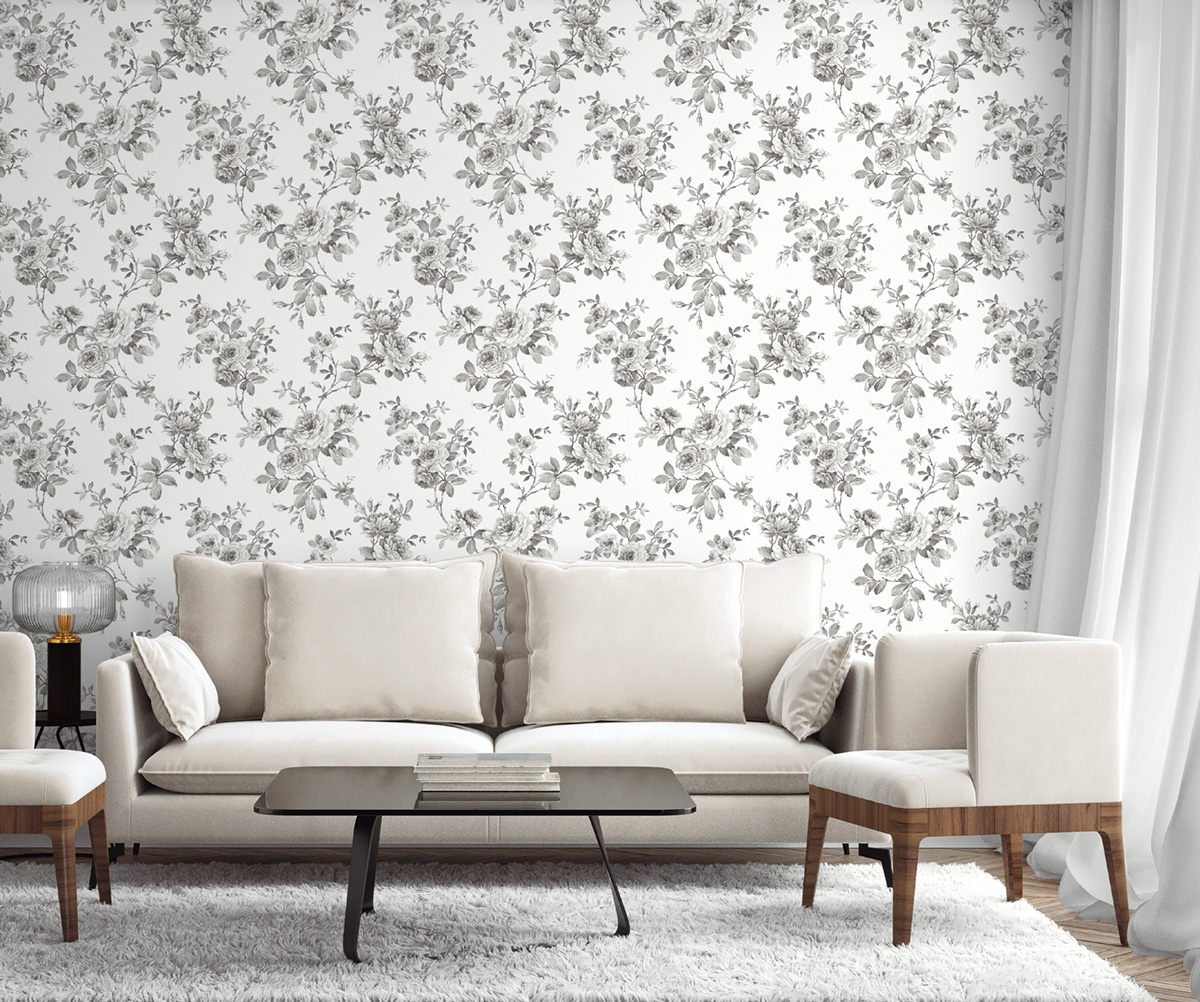 Papier peint Roses Pivoines Fleurs gris anthracite - Alice et Rose de Lutèce | Réf. LTC-VI81700