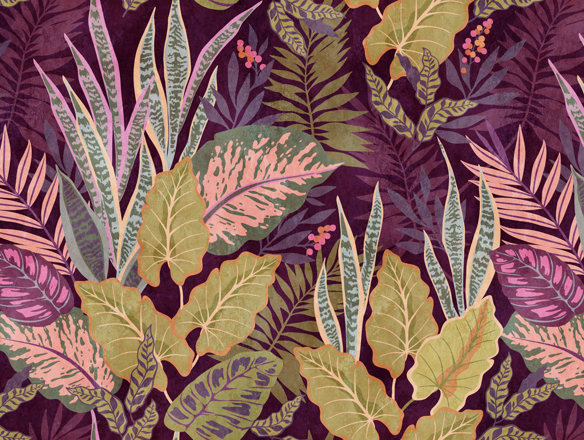 Papier peint panoramique Jungle Romantique violet - The Wall d'A.S. Création | Réf. AS-382751