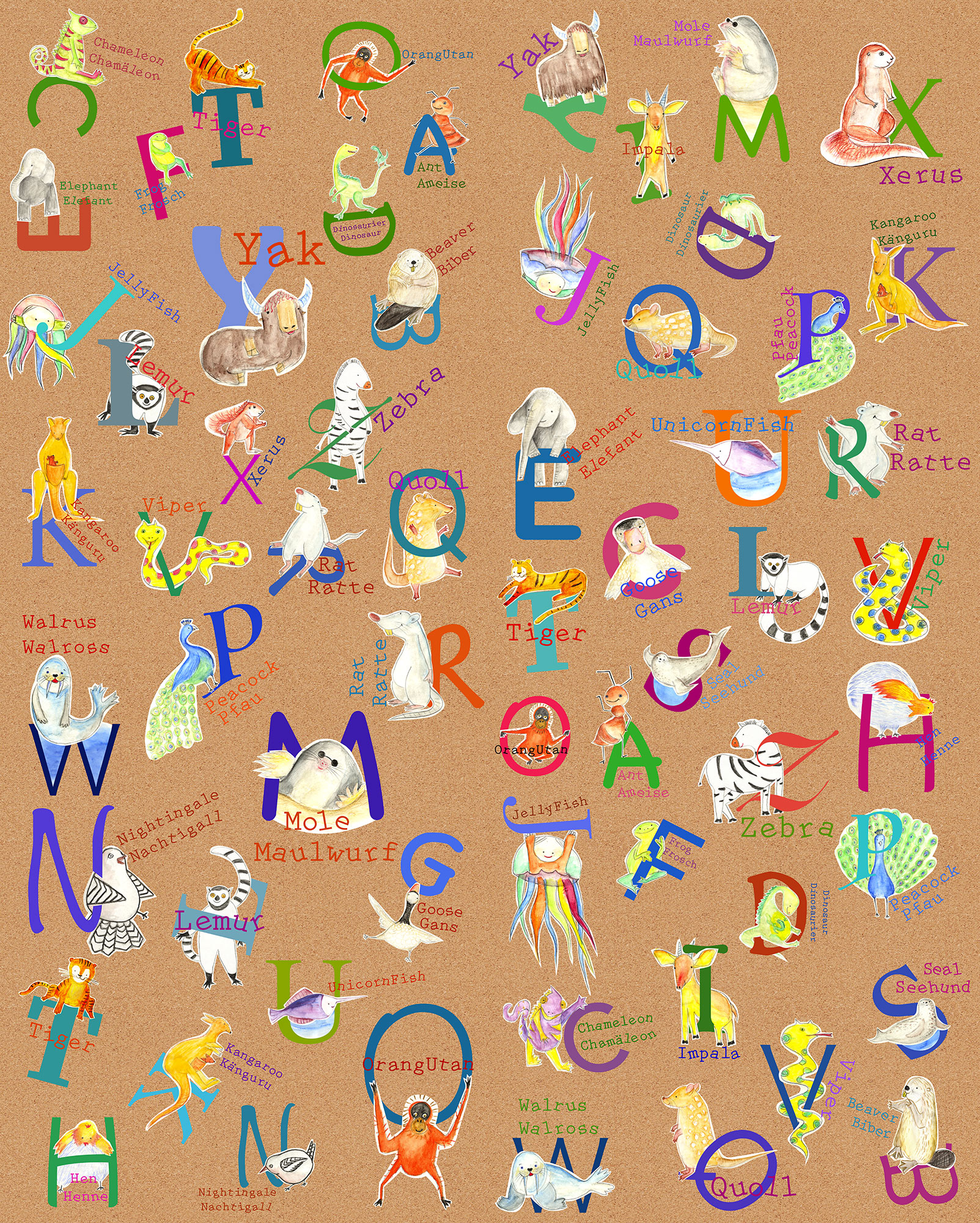 Panoramique Animals A-Z - Papier peint Komar