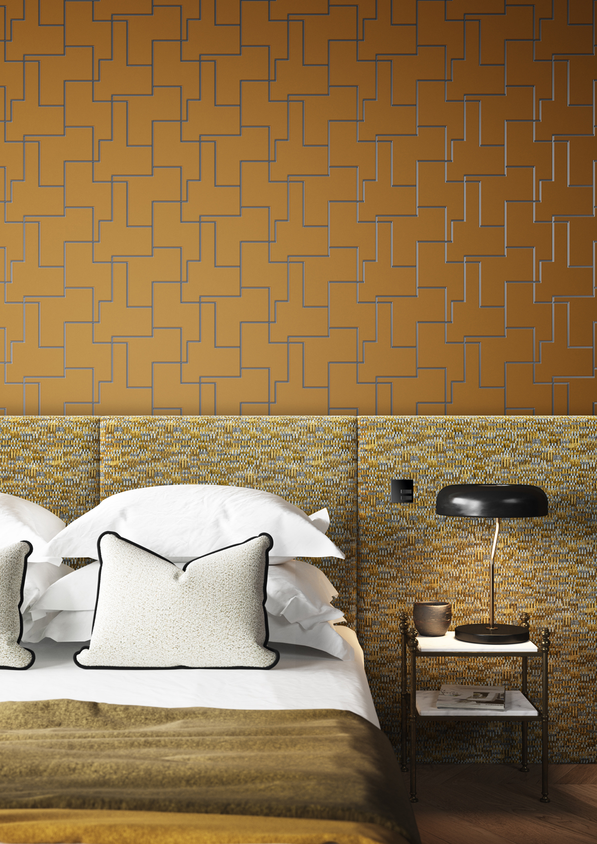 Papier peint Trait Graphique Christo camel argenté - Folies de Masureel | Réf. MAS-FOL204