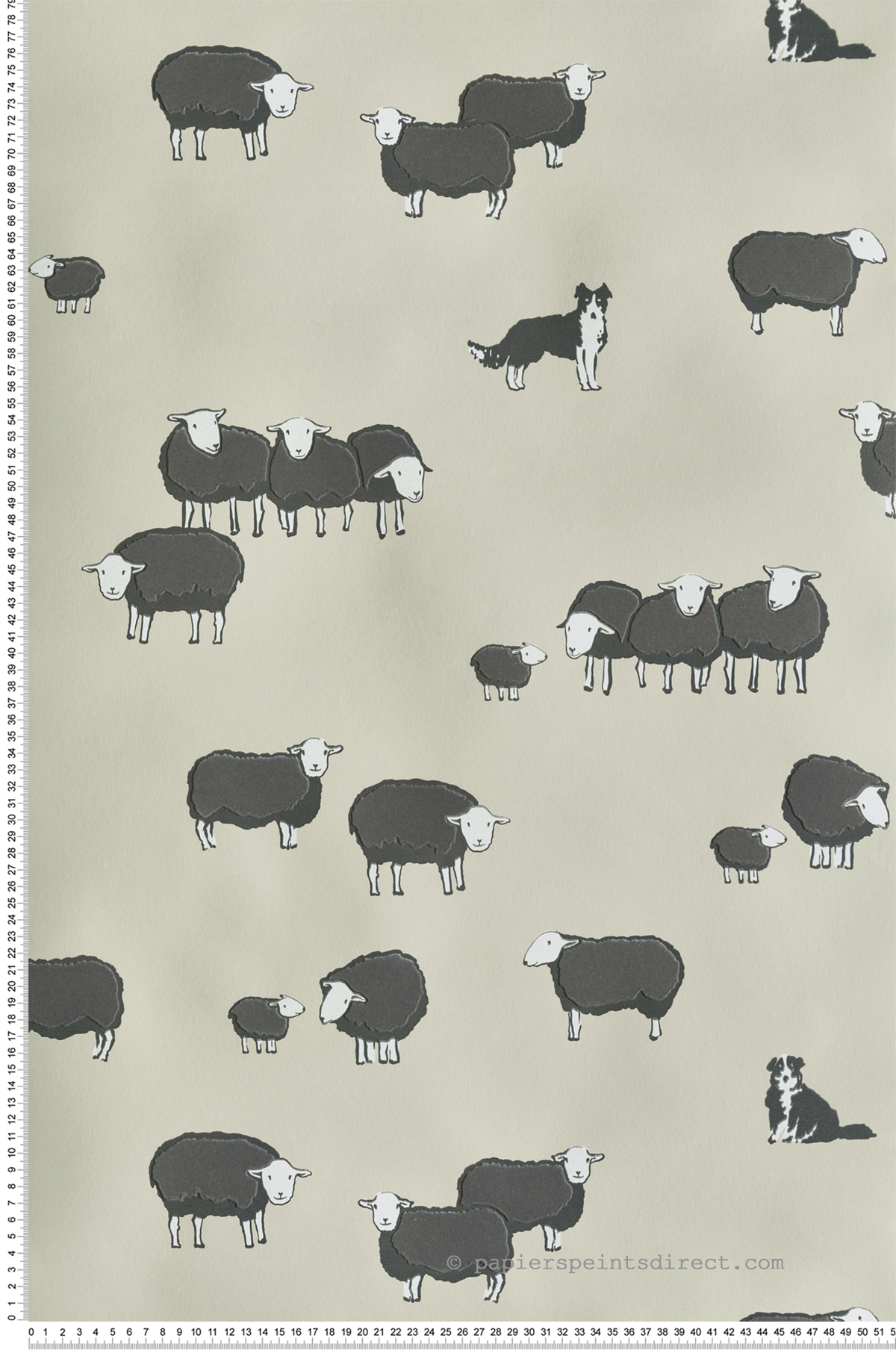 Papier peint Mouton Nip et Lassie Kitchen Green - Storybook Papers de Little Greene | Réf. 0231NIKITCH