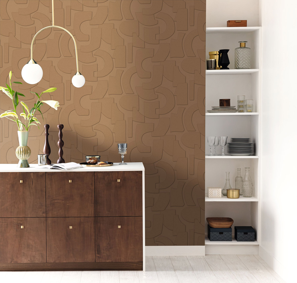 Papier peint Géométrie Effet Volume camel - Origine de Casélio | Réf. OGN106052099