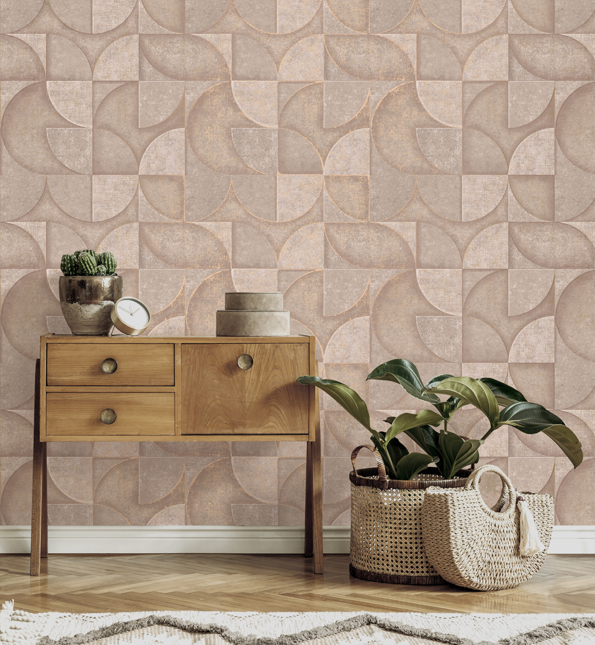 Papier peint Cercle 3D Minéral Addison vieux rose doré - Harry de Lutèce | Réf. LTC-DL26748