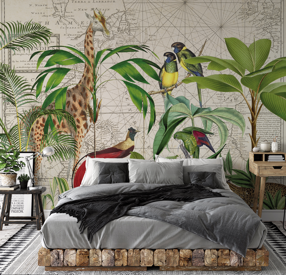 Papier peint panoramique Girafe & Oiseaux Palm Tree Map - Référence DD119741 - Intissé 200g/m2 - Standard 400 x 270