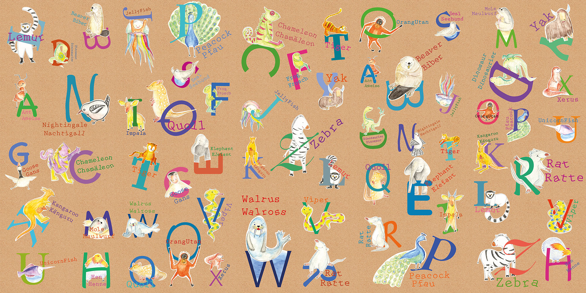Papier peint panoramique enfant Animals A-Z - Papier peint XXL Komar