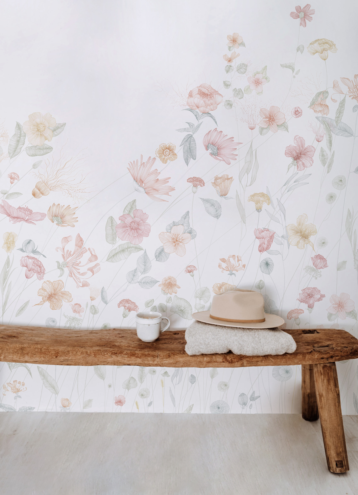 Papier peint panoramique Fleurs Prairie Pastel A - 1/2/3 - Isidore Leroy