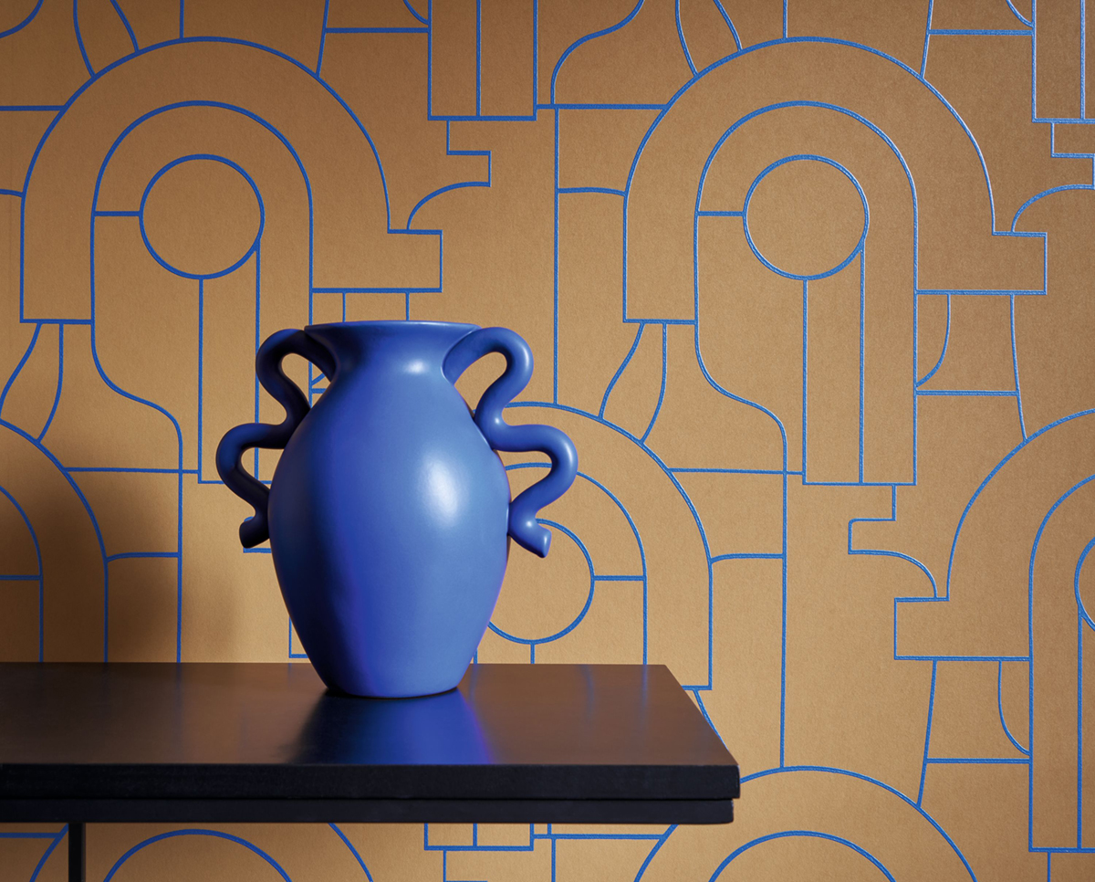Papier peint Graphique Arty marron bleu - Iconic de Casadéco AMB3 | Réf. CONI88412519